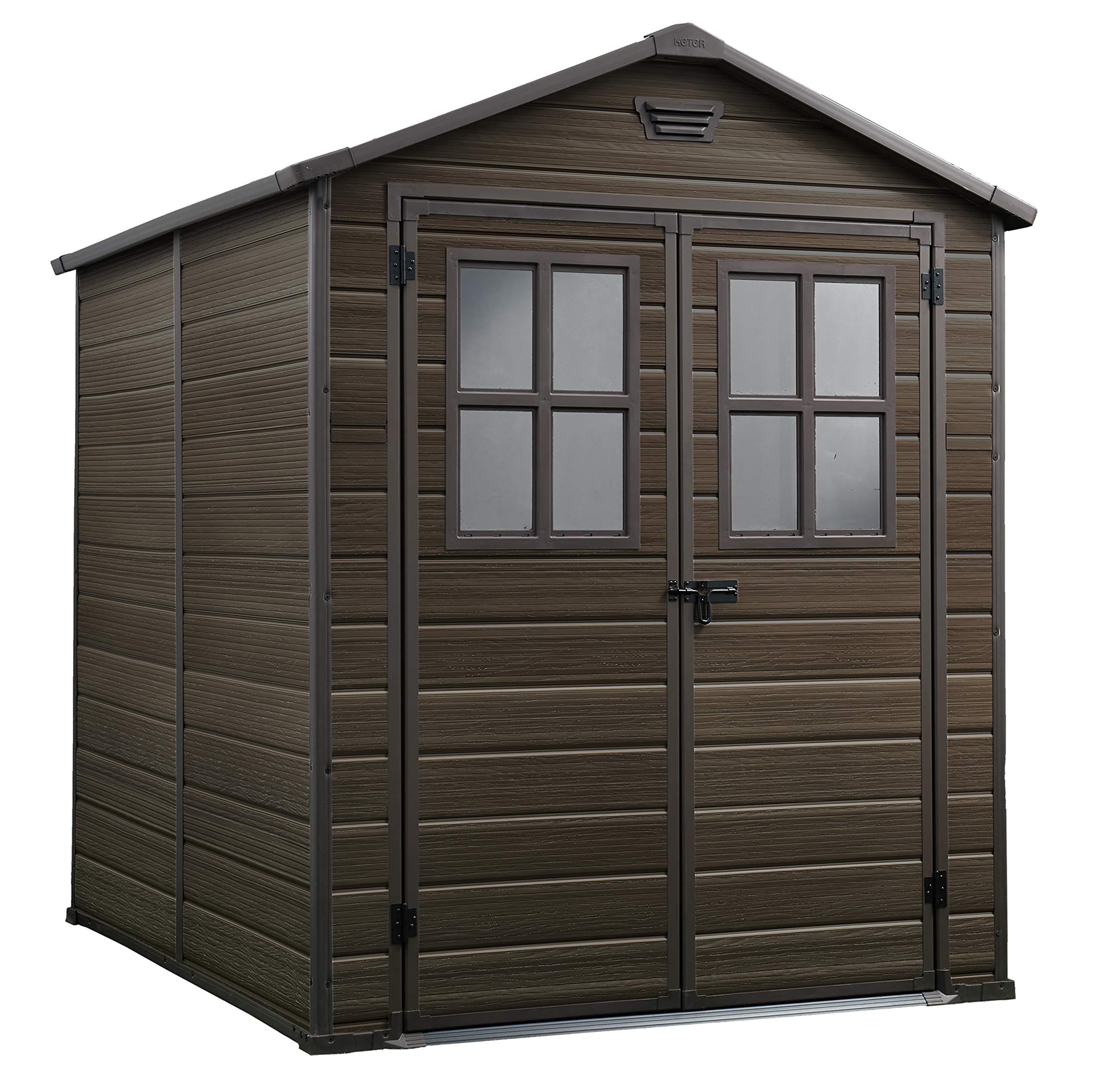 Keter Scala Outdoor Plastic Garden Storage Shed, Brown, 6 x 8 ft