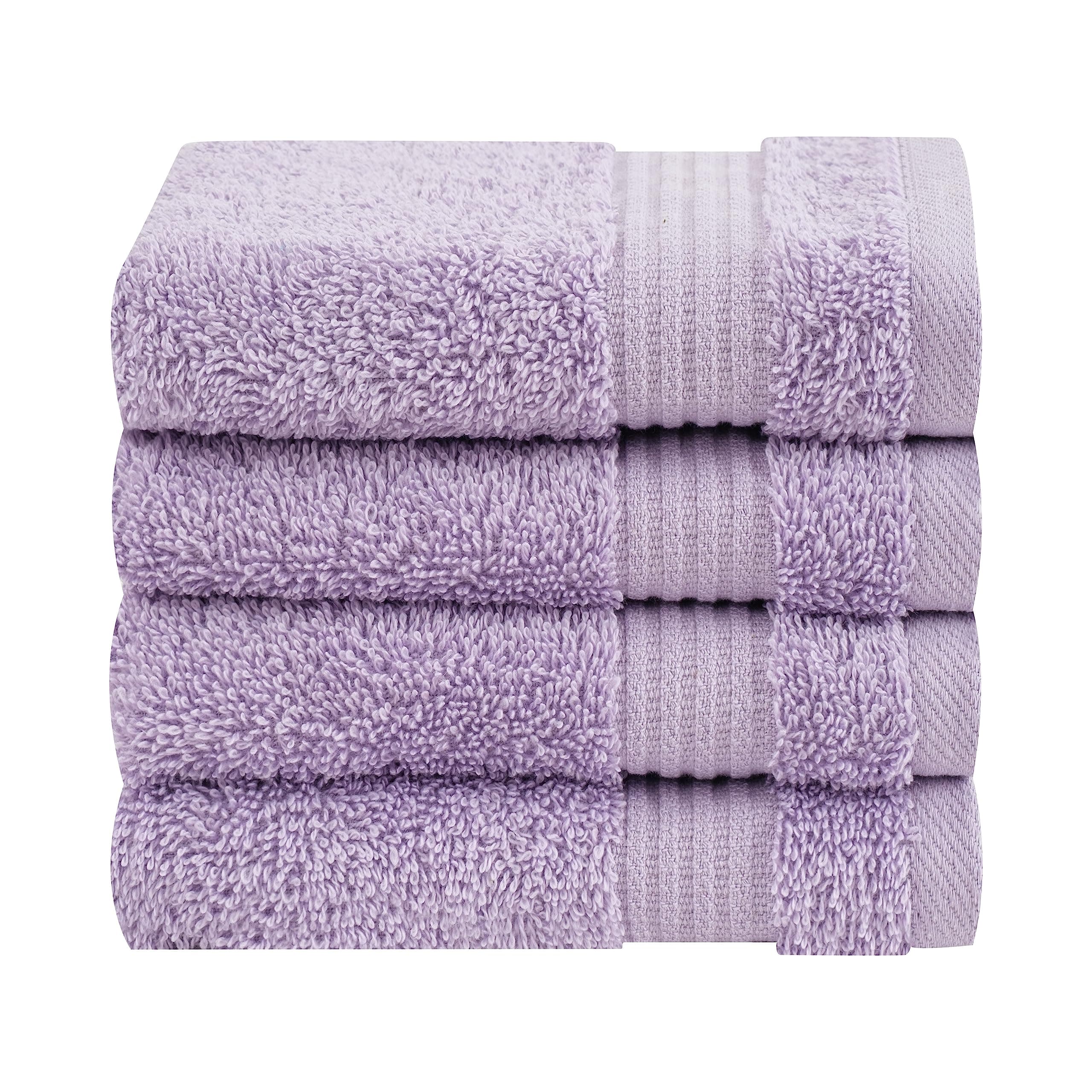 100% Cotton Turkish Washcloth Set for Bathroom, 4 Piece Soft Absorbent Small Towels Wash Rags, Lilac