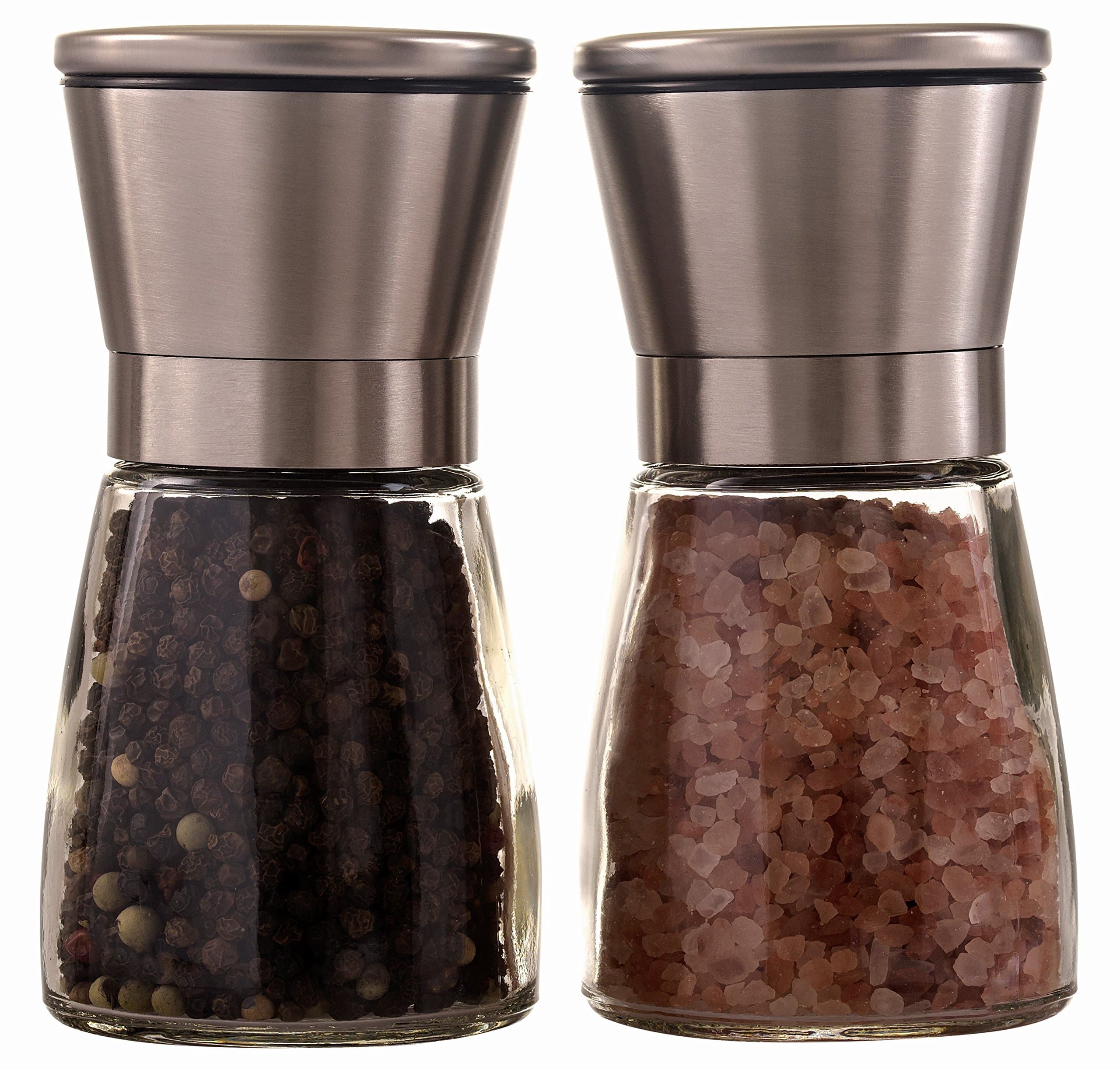 Stainless Steel Salt and Pepper Grinder Set, Adjustable Ceramic Rotor and Adjustable Coarseness
