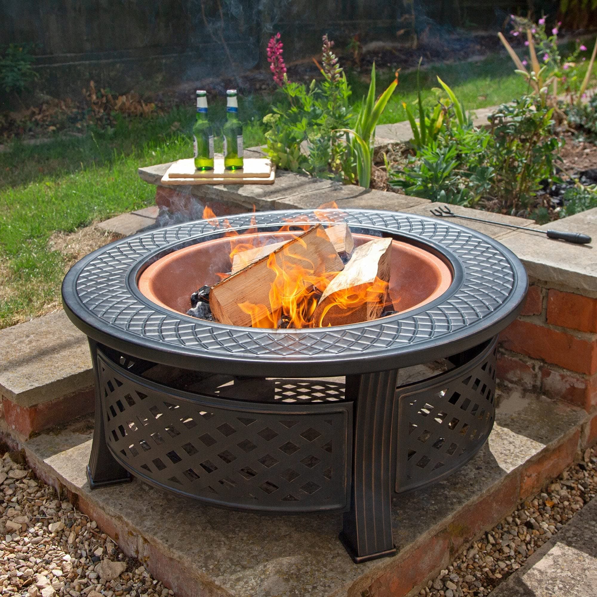 Wido COPPER ROUND STEEL GARDEN PATIO FIREPIT OUTDOOR CHIMENEA BOWL FIRE PIT BBQ