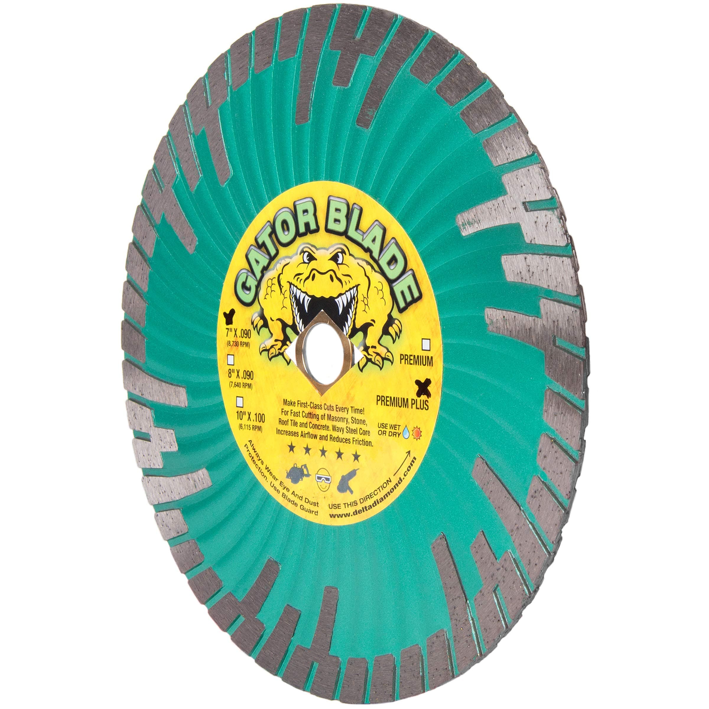 Delta Diamond Gator Blade Supreme 7 Inch Wavy Core Turbo Diamond Saw Blade, DM-7/8-5/8" Arbor, for Masonry, Concrete, Stone, Granite, Wet/Dry, Continuous Rim (7")