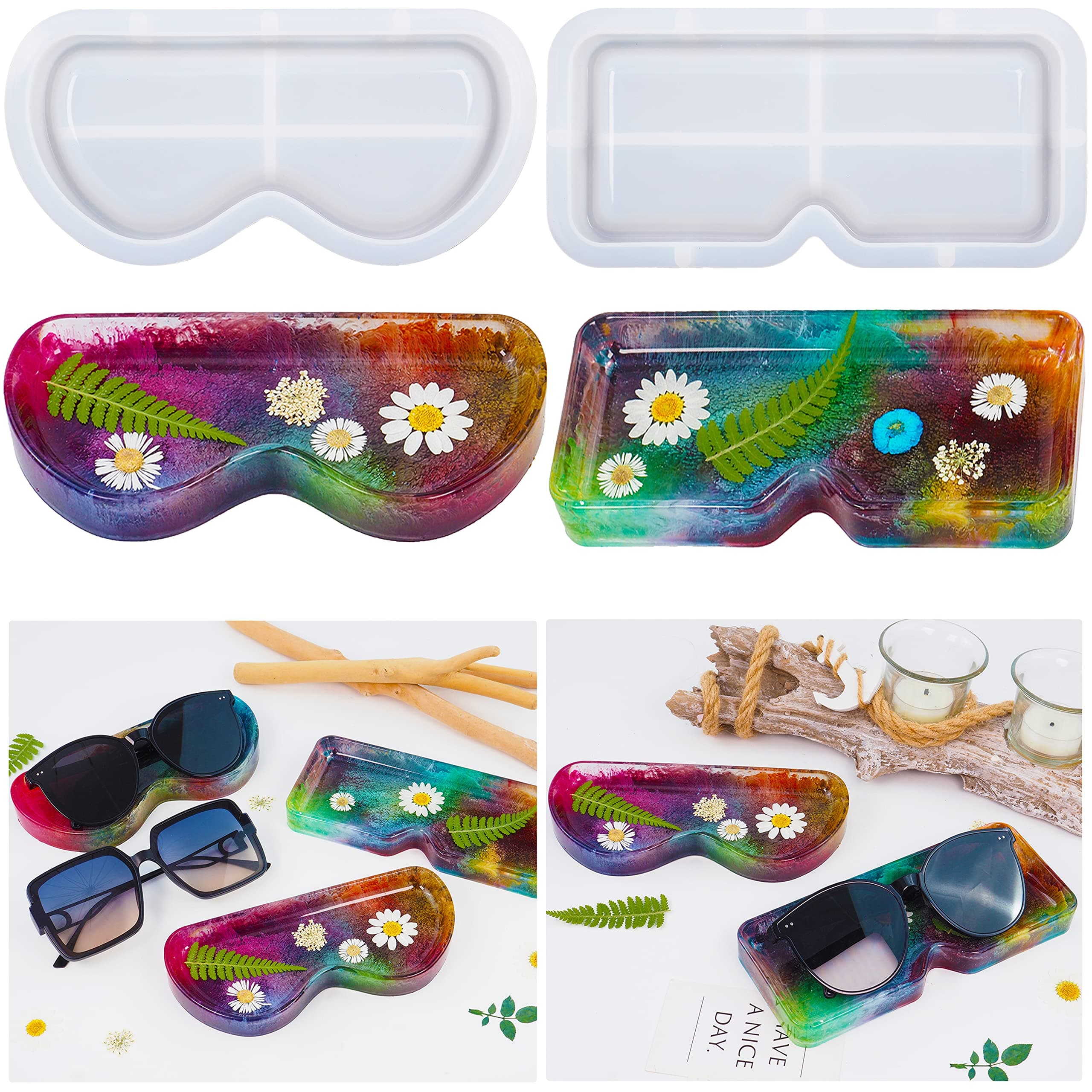 Pulcher Resin Molds, 2PCS Tray Silicone Molds Glass Sunglasses Jewelry Trinket Holder Small Trays Epoxy Mold for Resin Casting Craft DIY Gifts