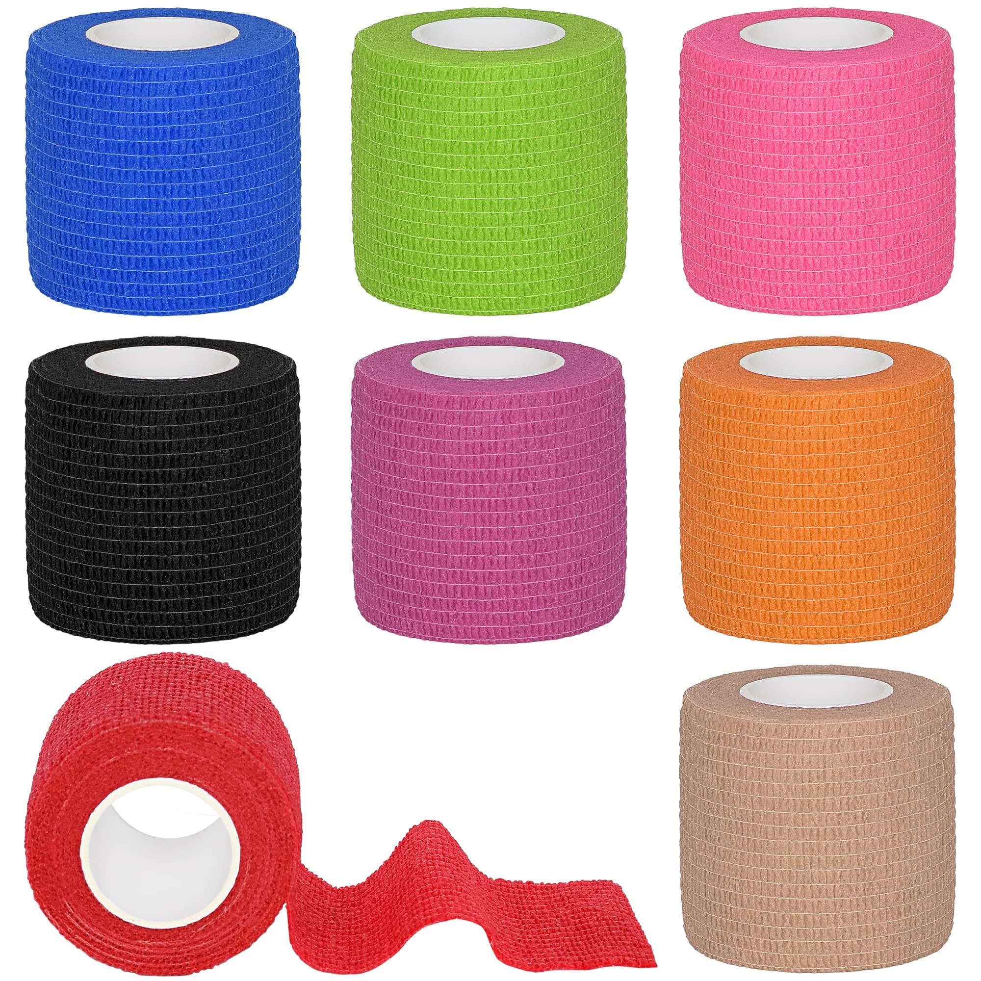 8 Rolls Cohesive Bandage 2” x 5 Yards Self Adherent Bandage Wrap Breathable Vet Tape Elastic Adhesive Bandage for Sports, Wrist, Ankle, Tattoo Wraps(Rainbow Colors)