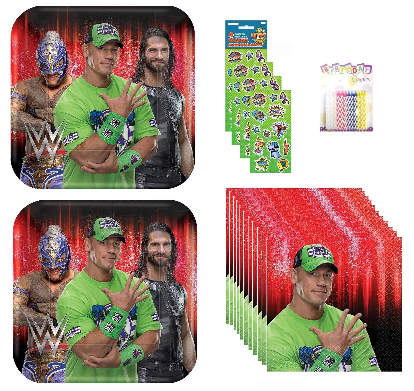Lobyn Value Pack WWE Party Plates and Napkins Serves 16 With Birthday Candles