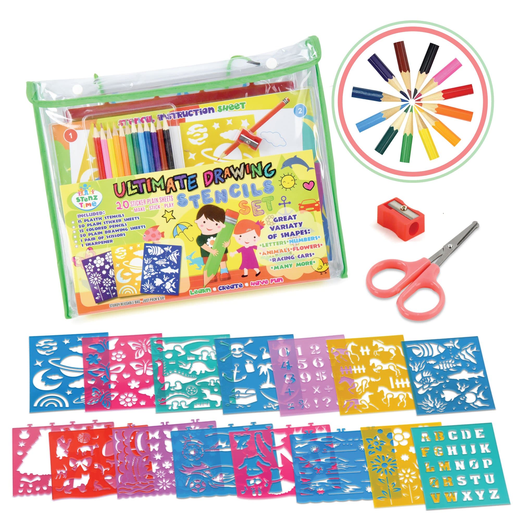 StenzTimeUltimate Stencil Set | Large 70 Piece Stencil Drawing Kit and Over 260 Shapes | Ideal Educational Toy and Creativity Kit |The Perfect Kids Gift for Any Occasion
