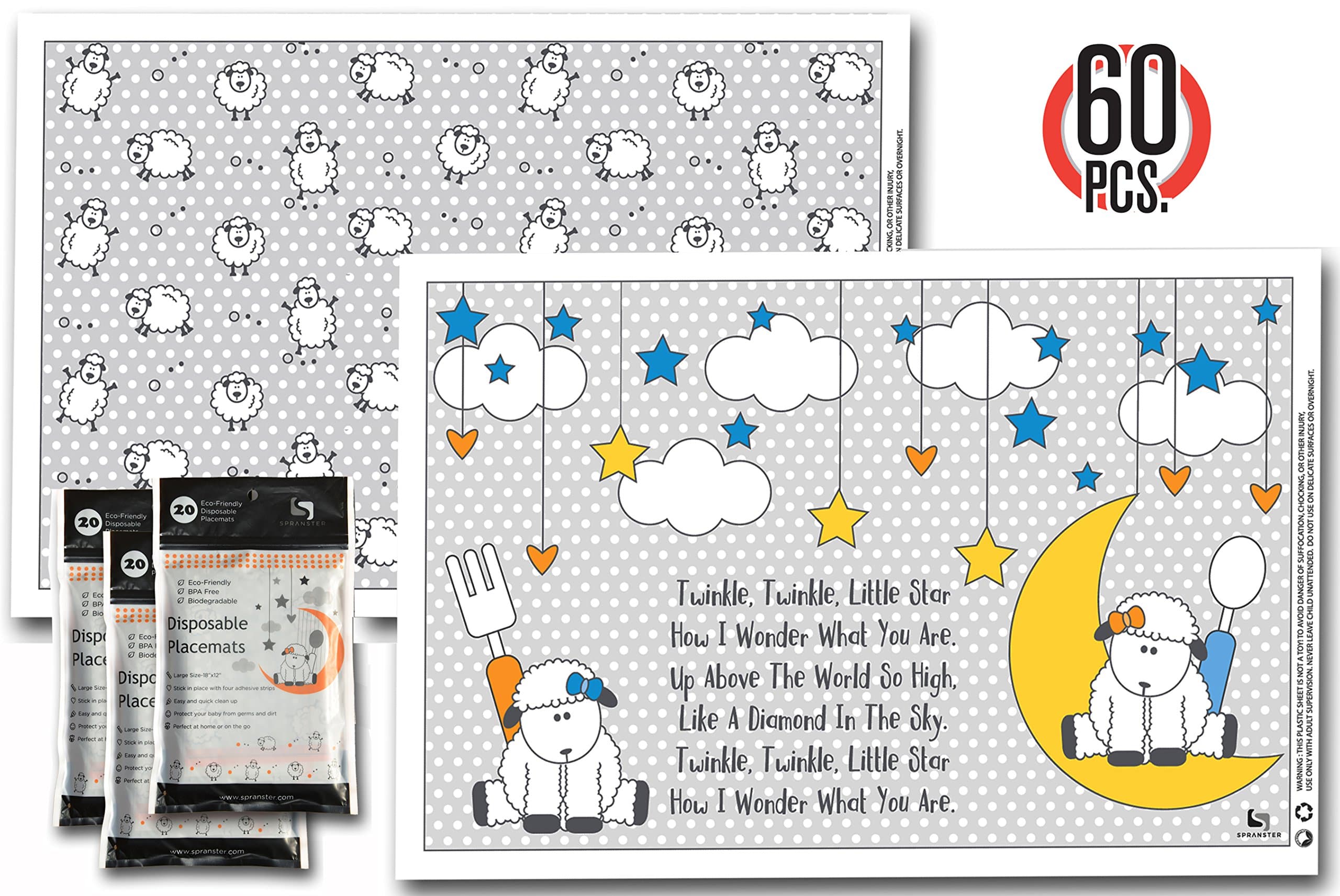 New Super Sticky Disposable Placemats - for Kids Toddlers Baby Children Perfect use as Restaurants Dinning Eco Friendly BPA Free 2 Attractive Designs!