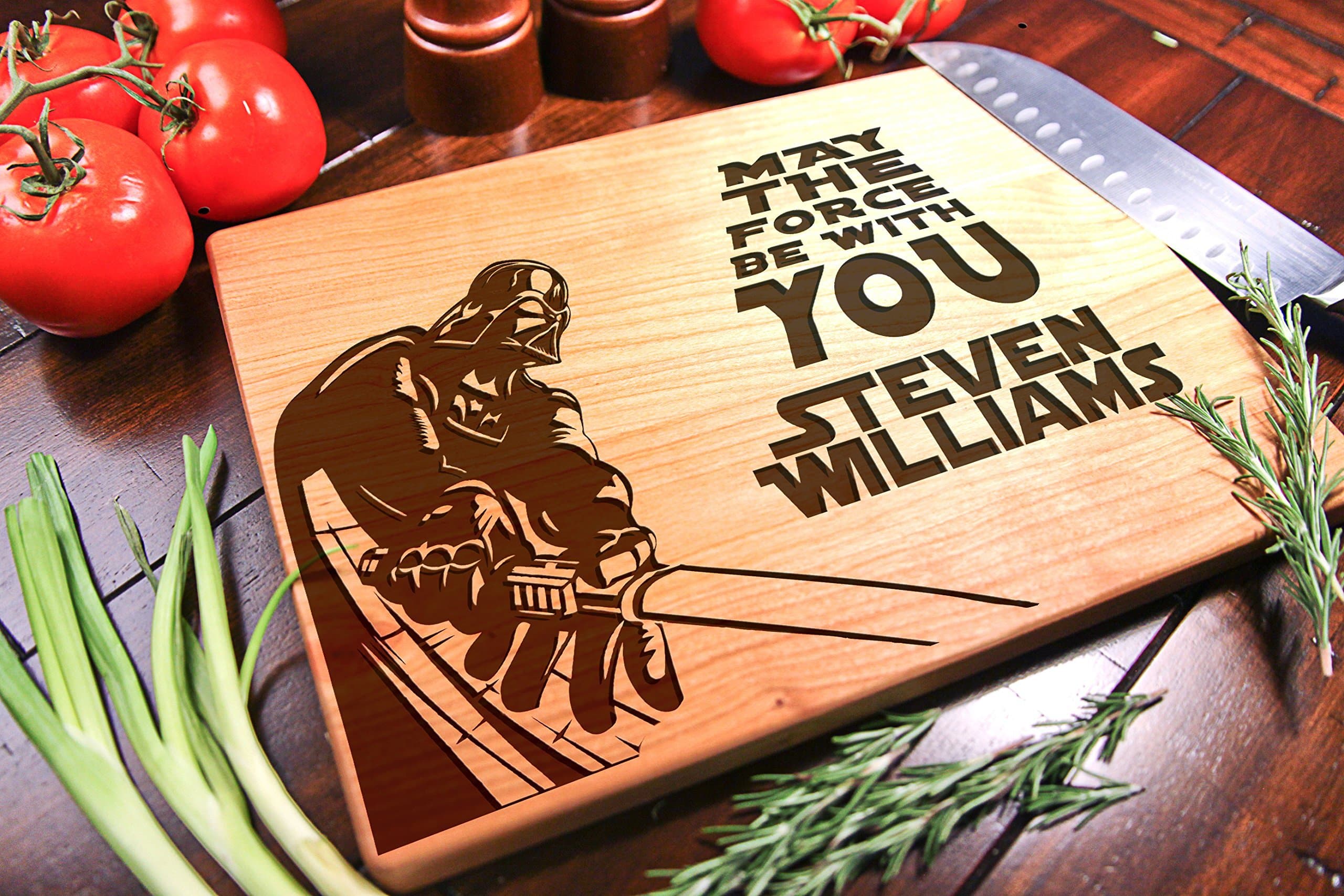 Personalized Cutting Board Engraved Chopping Block - May the Force