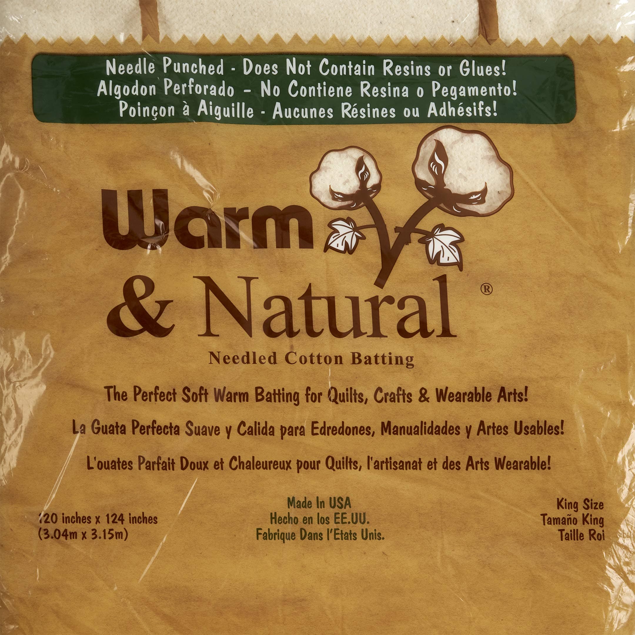 Warm Company Batting Cotton Batting 120 x 124 Inches, King Size 120"X124", Yard
