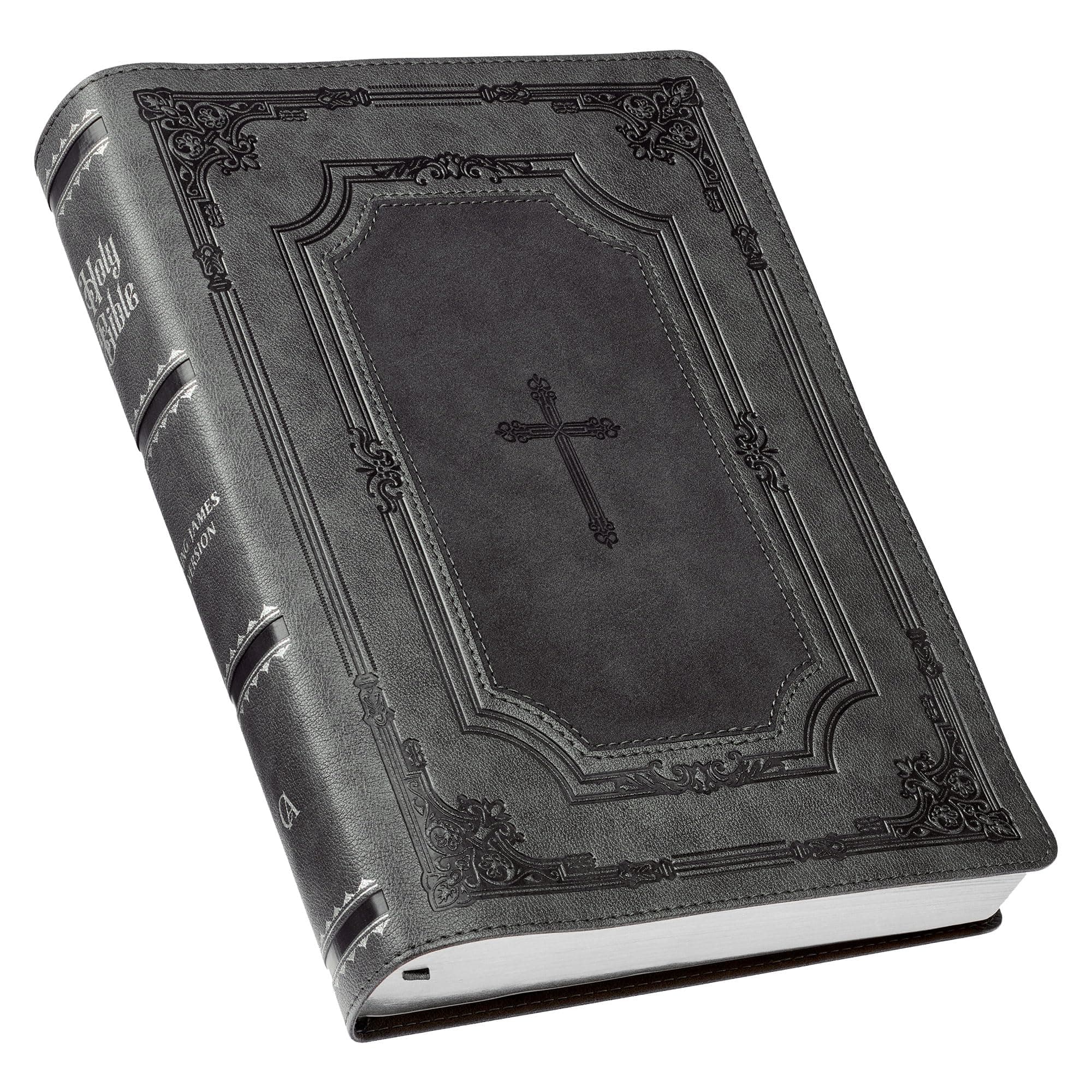 KJV Holy Bible, Super Giant Print Faux Leather Red Letter Edition - Thumb Index & Ribbon Marker, King James Version, Gray/Black Imitation Leather – 28 December 2021