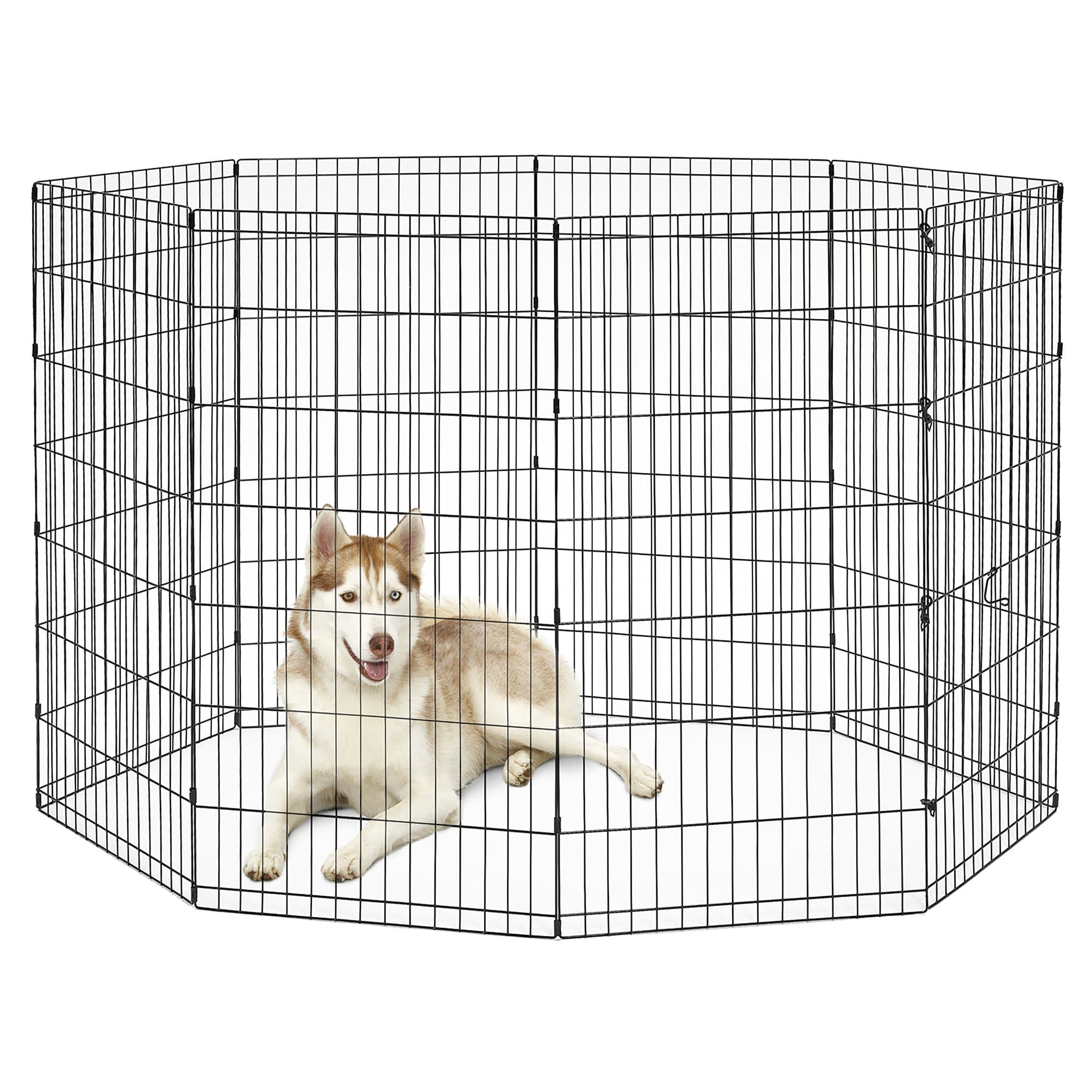 Folding Metal Dog Exercise Pen, Indoor/Outdoor Playpen with No Door, Provides 16 Sq Feet of Play Space, 48-Inches Tall, Black E-Coated