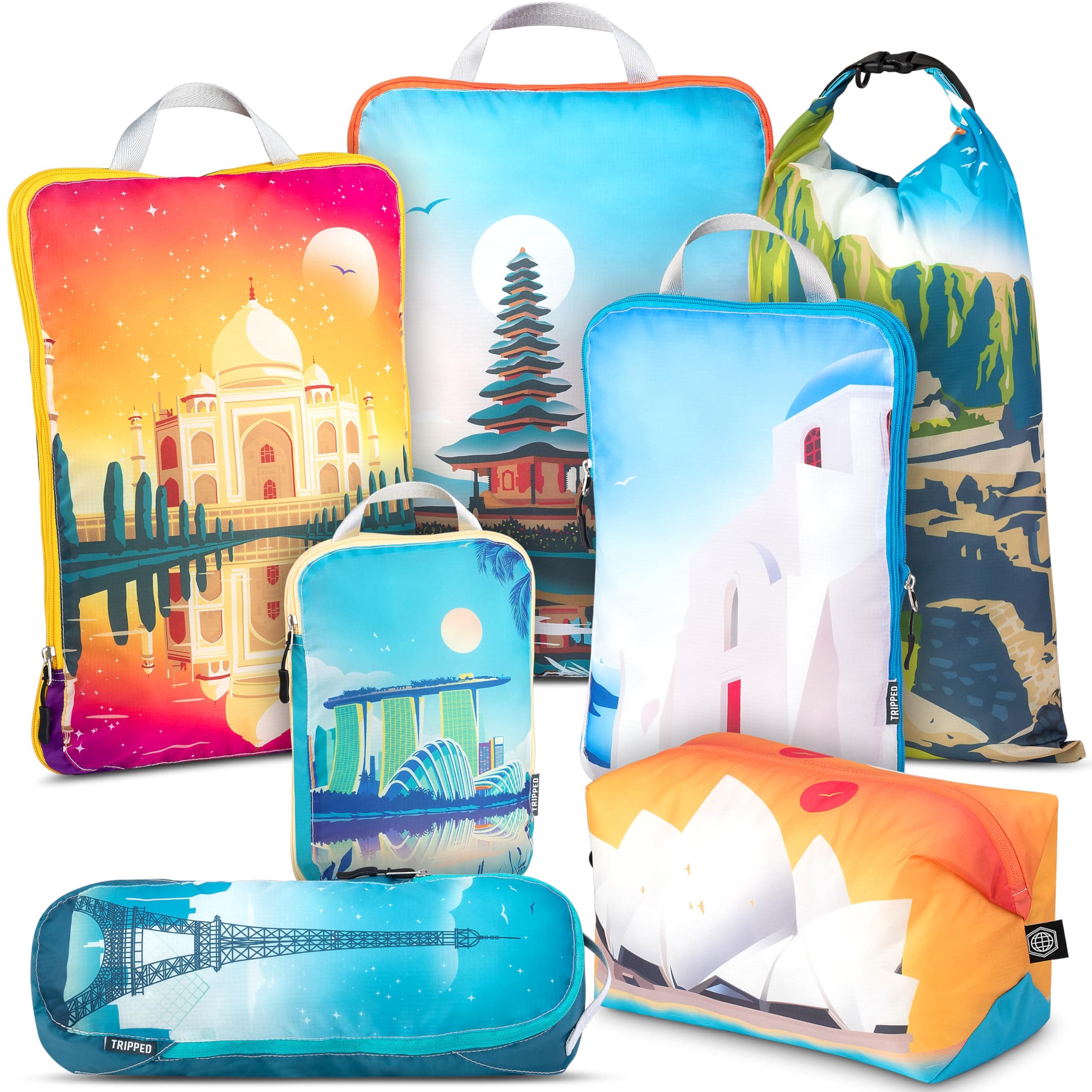 Large Packing Cubes for Travel-Extra Large Compression Packing Cube Luggage Organizers 7 Piece Set-Ultralight, Expandable/Compression Bags for Clothes by TRIPPED Travel Gear (Bucketlist)