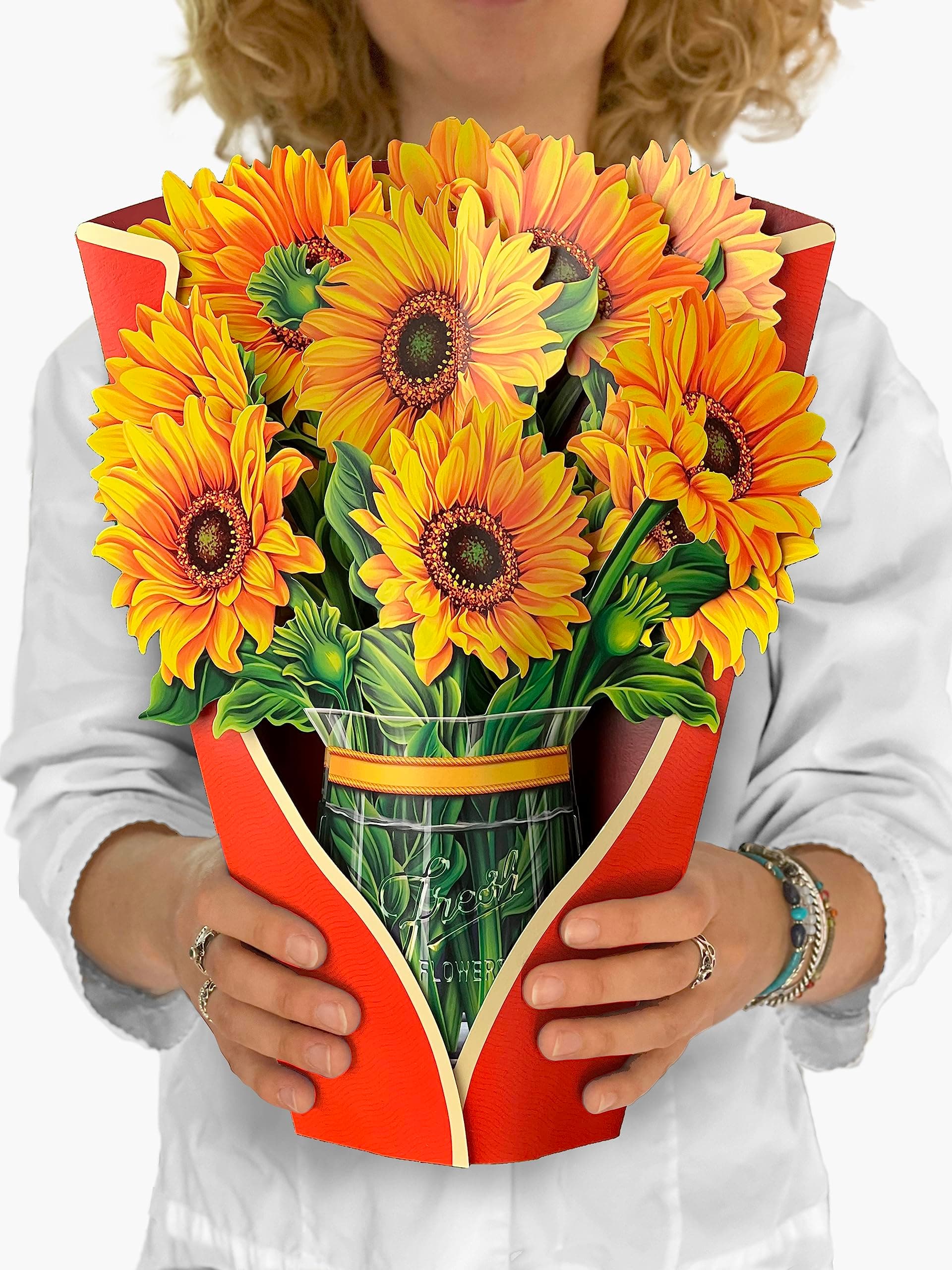 Freshcut PaperPop Up Cards, Sunflowers, 12 Inch Life Sized Forever Flower Bouquet 3D Popup Greeting Card, Birthday Cards, Get Well Gifts, Blank Notecard & Envelope
