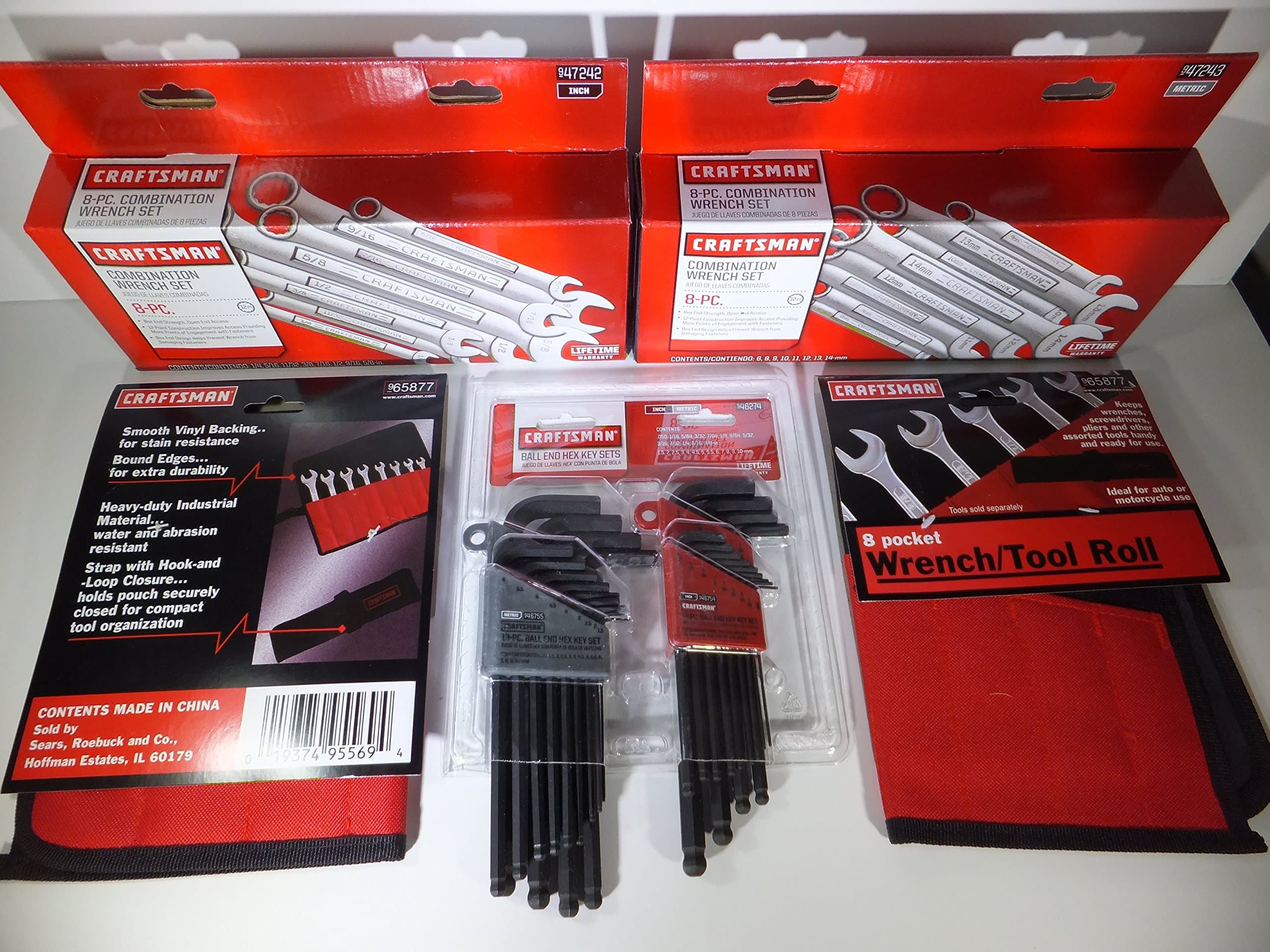 Craftsman 8 pc .SAE & Metric wrench set & 26 pc. SAE & Metric key set & 2 roll up pouch BUNDLE PACK