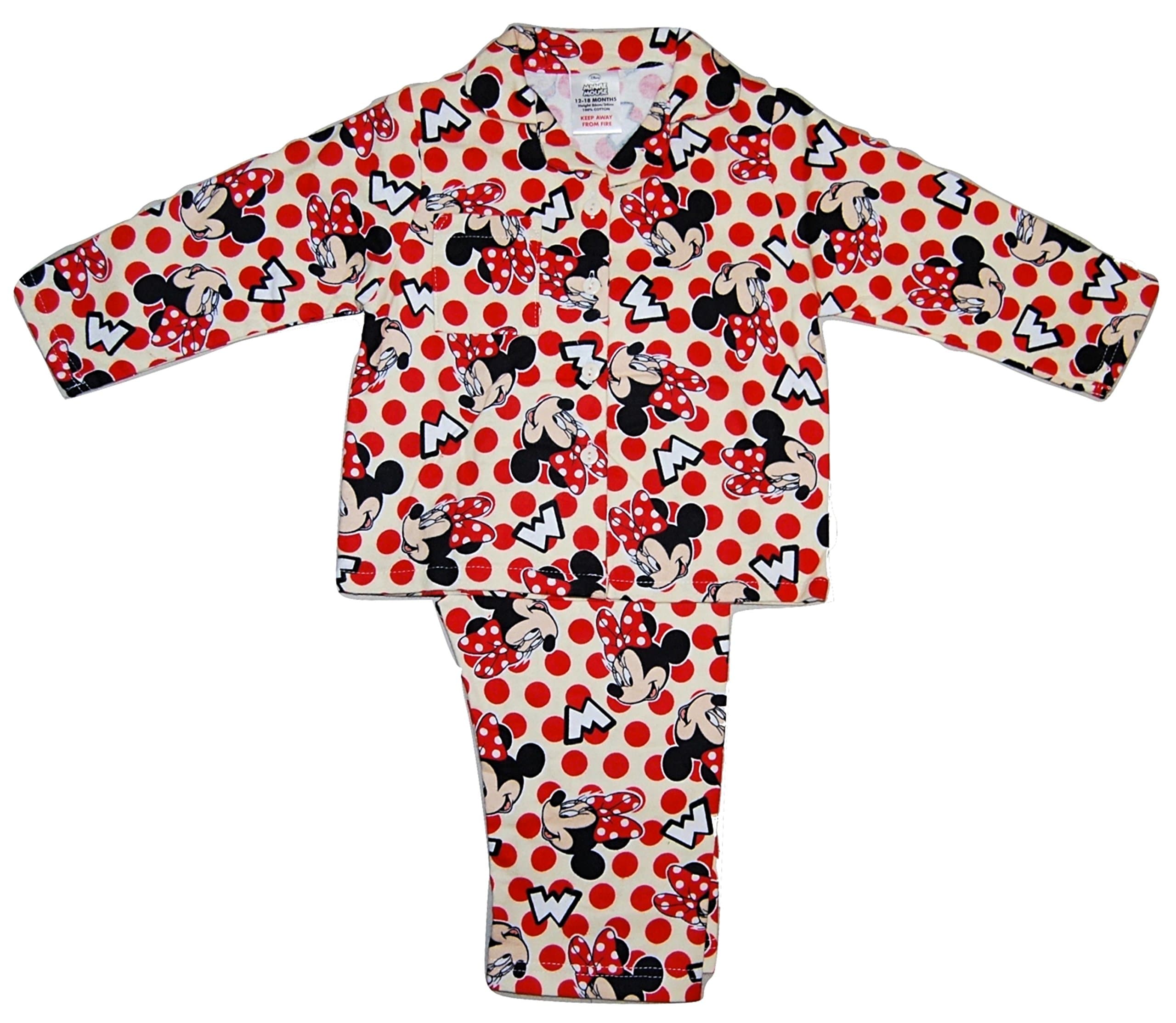 Girls Disney Minnie Mouse Pyjamas PJs Flannelette Winceyette Cream 12-18 Months to 3-4 Years