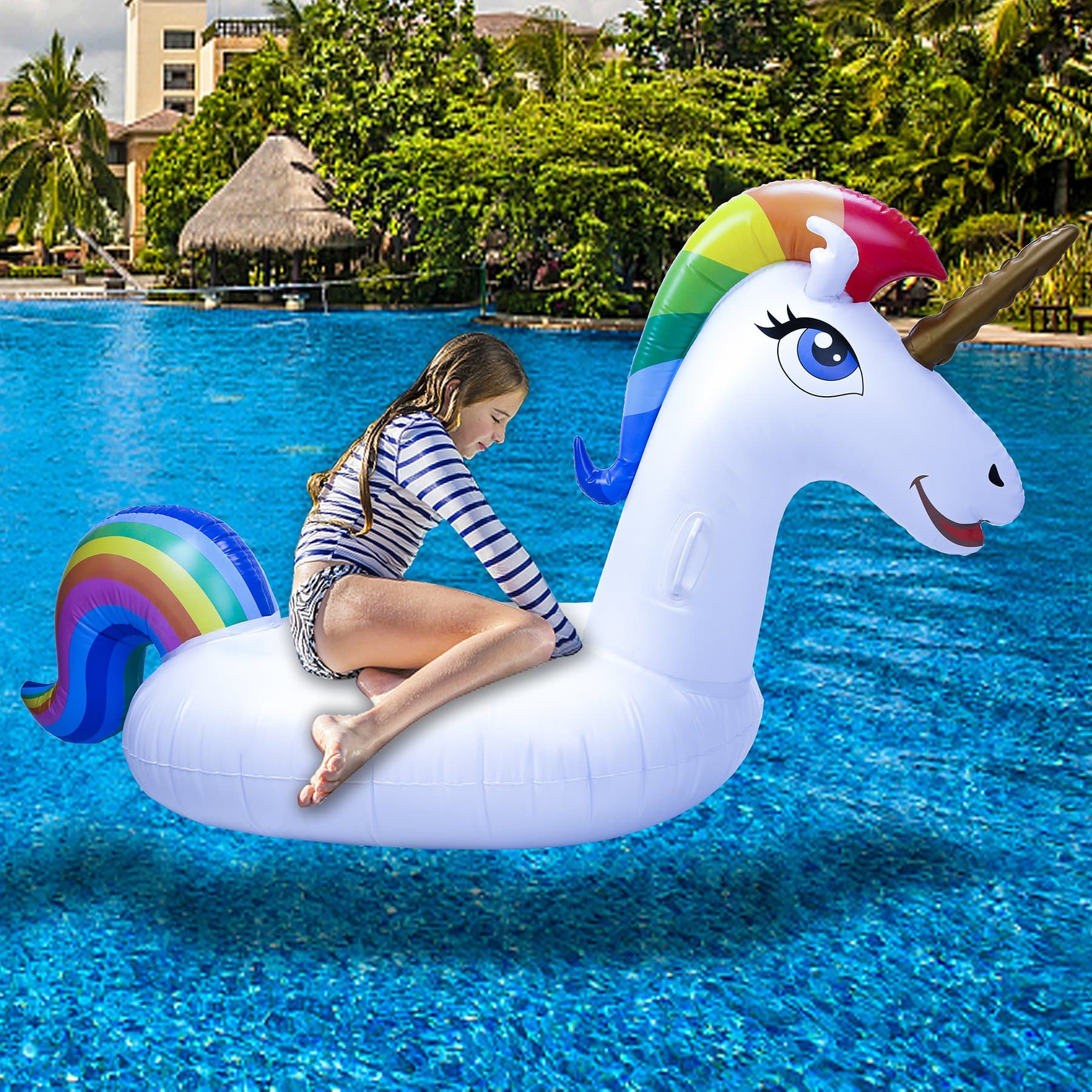 Unicorn Pool Float - Inflatable Unicorn Pool Floats Beach Floats Swimming Seat Boat, Swimming Ring Summer Pool Party Toys for Kids & Adults (Unicorn)