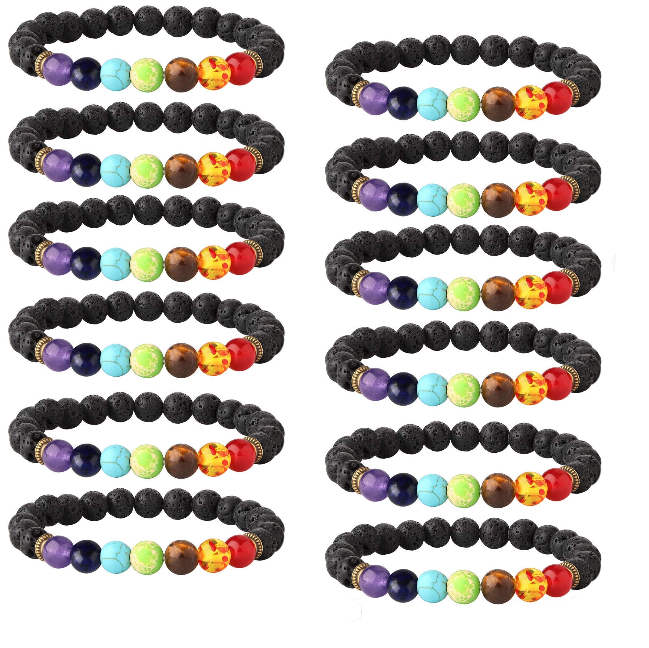 MILACOLATO 6-12PCS Lava Stone Bracelet Chakras Bead Natural Stone Bracelet Oil Diffuser Bracelet