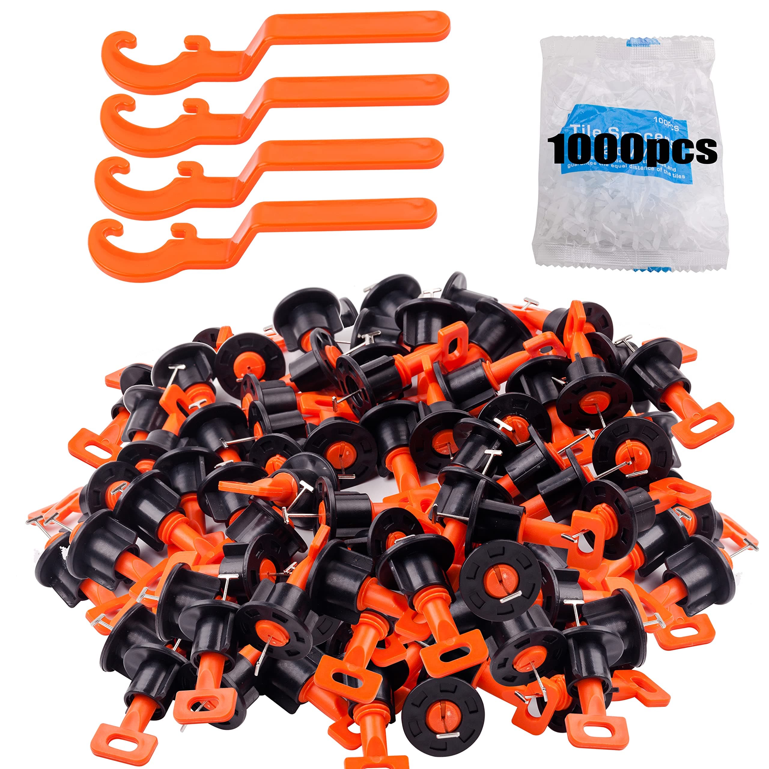 Tile Leveling System Kit with 200pcs Tile Leveler & 4 Special Wrenches & 1000pcs 2mm Tile Spacers