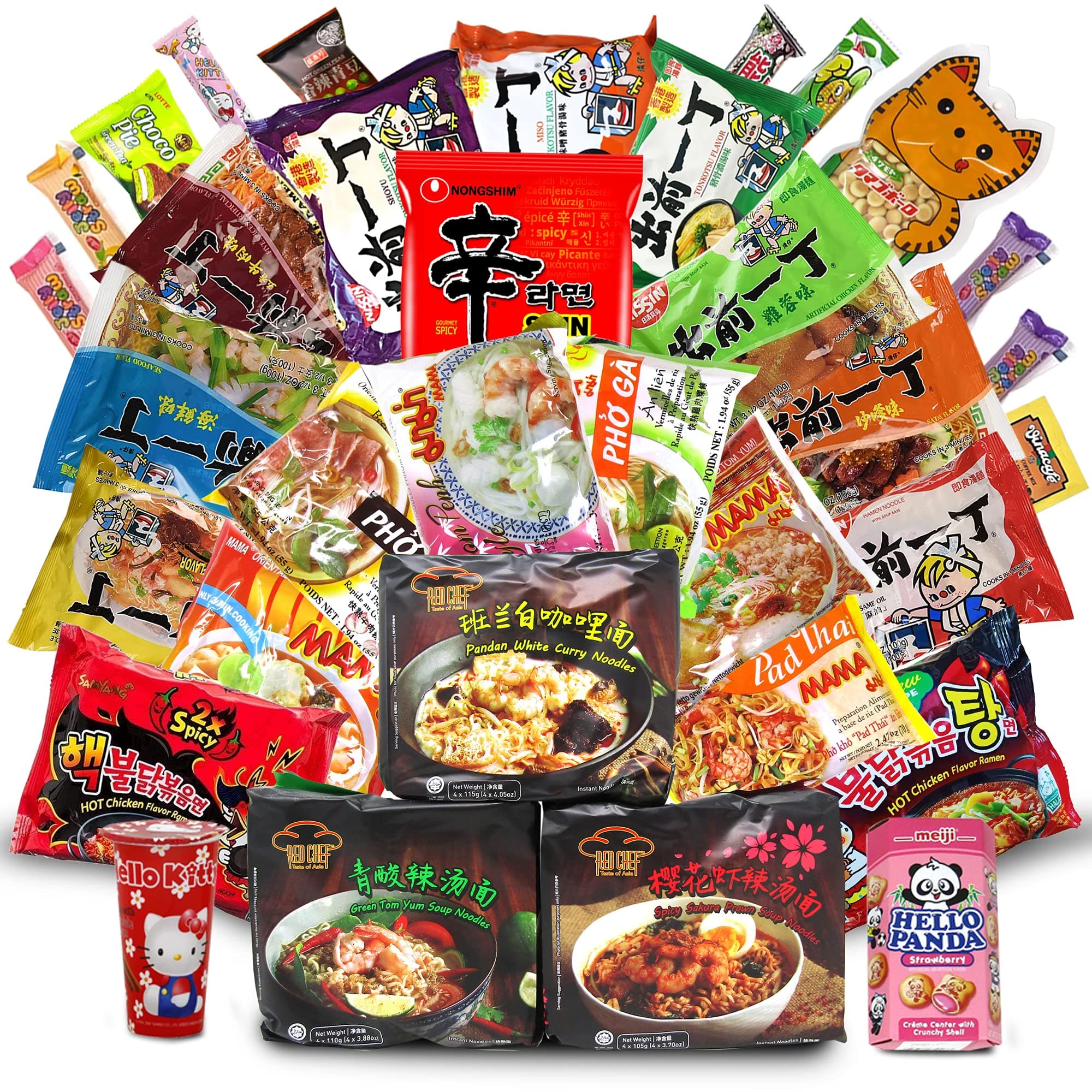 INFINITEESHOP Asian Instant Noodles Variety Pack, Hao Hao, Mama | Free Snacks Included,10 Pack Ramen Student Care Package, Birthday Treat for Adults