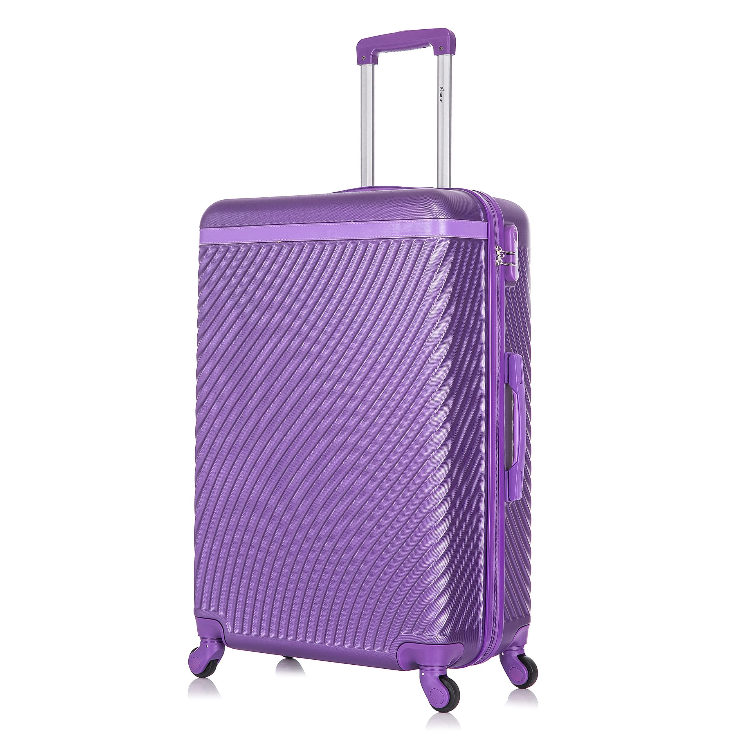 ABS Lightweight Travel Luggage Trolley with 4 Quite Spinner wheels KH1065 (Checked Luggage 28-Inch, Highlight Purple)