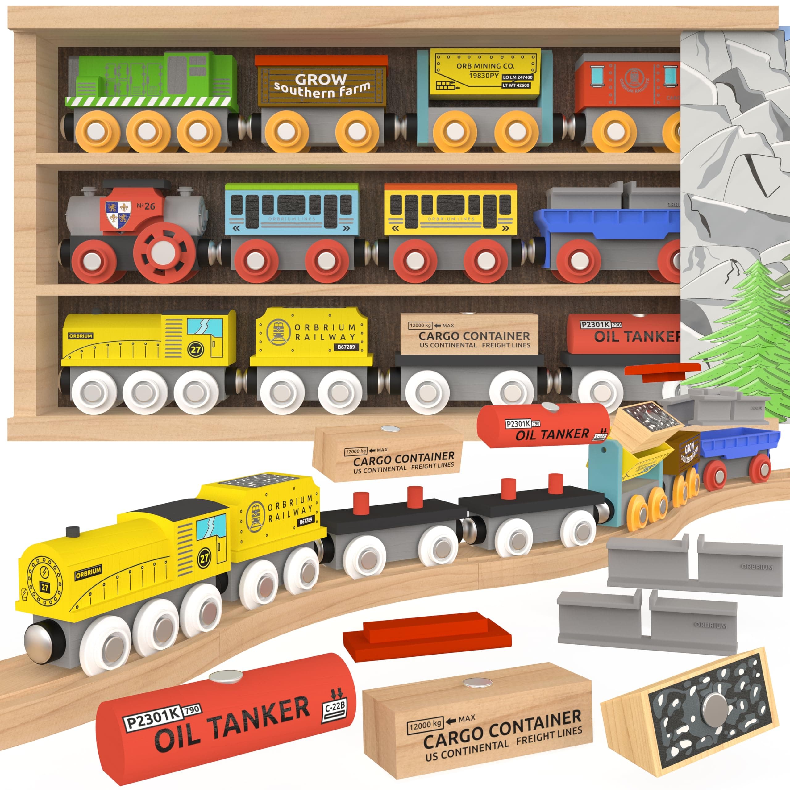 - Wooden Train Set 12 PCS Magnetic Toy Train Cars with Storage Box Cover Tunnel Compatible with Thomas Brio Melissa and Doug Wooden Railway Toys for Grandkids Kids Toddlers Boys Girls