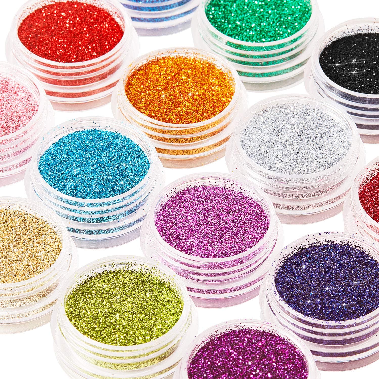 16 Colors Fine Glitter Holographic Nail Glitter Sequins Cosmetic Festival Powder with 6 Small Brushes for Arts and Craft Eyeshadow, Makeup, Nail Body Face