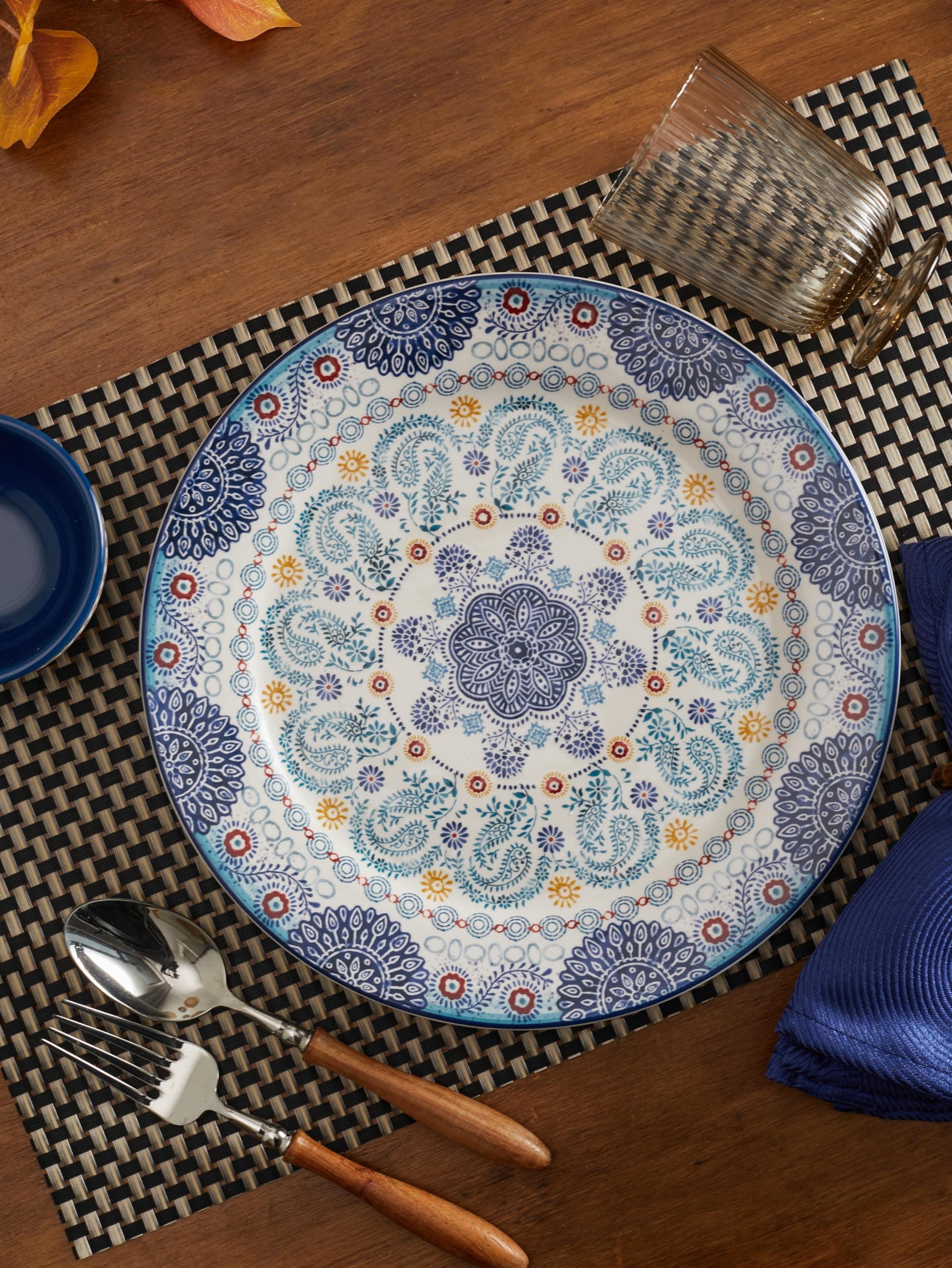 Bico Blue Talavera Dinner Plates Set of 4, Ceramic, 11 inch, for Pasta, Salad, Maincourse, Microwave & Dishwasher Safe