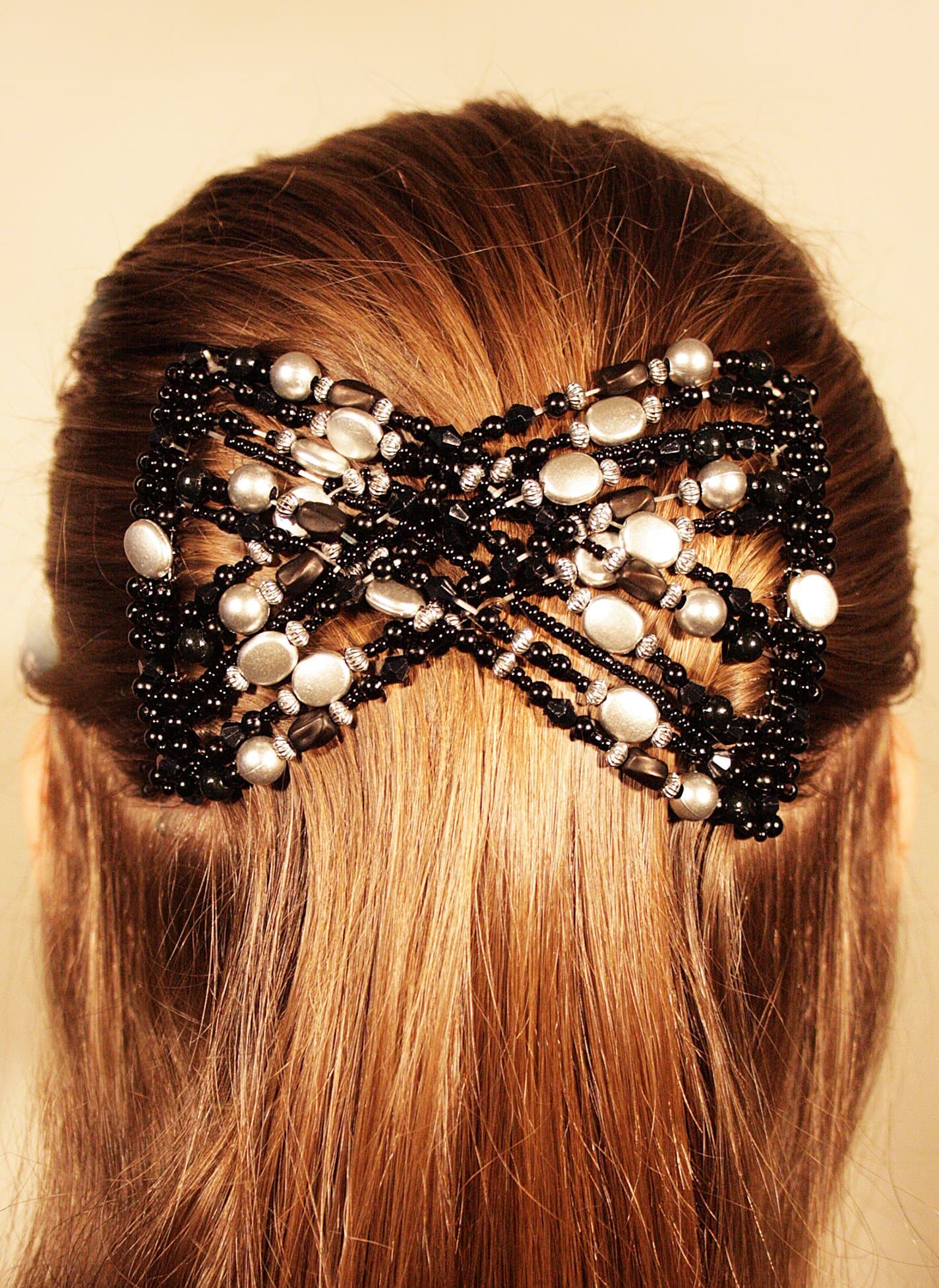 Mebella Women/Ladies Magic Hair Clips Stretchy EZ Double Comb Magic Bow Hairpins (Black/Silver)