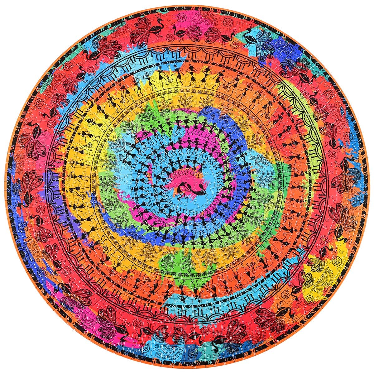 Bgraamiens Puzzle- Ancient Tribal Life -1000 Pieces Rich Color Round Mandala Puzzle Color Challenge Jigsaw Puzzles