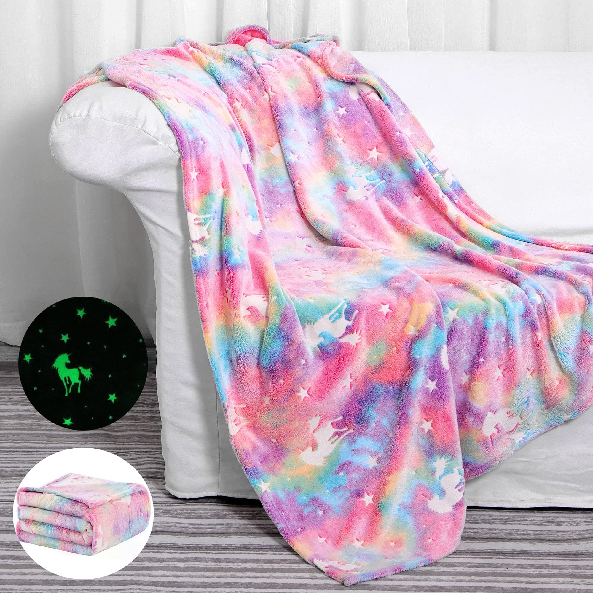 - SALIMAH Glow in The Dark Blanket Unicorns Gifts for Girls, Toys for Girls Age 2 3 4 5 6 7 8 9 10 Year Old, Soft Kids Blankets Gifts for Grandkids Teens for Easter Birthday Christmas, 50"x60"