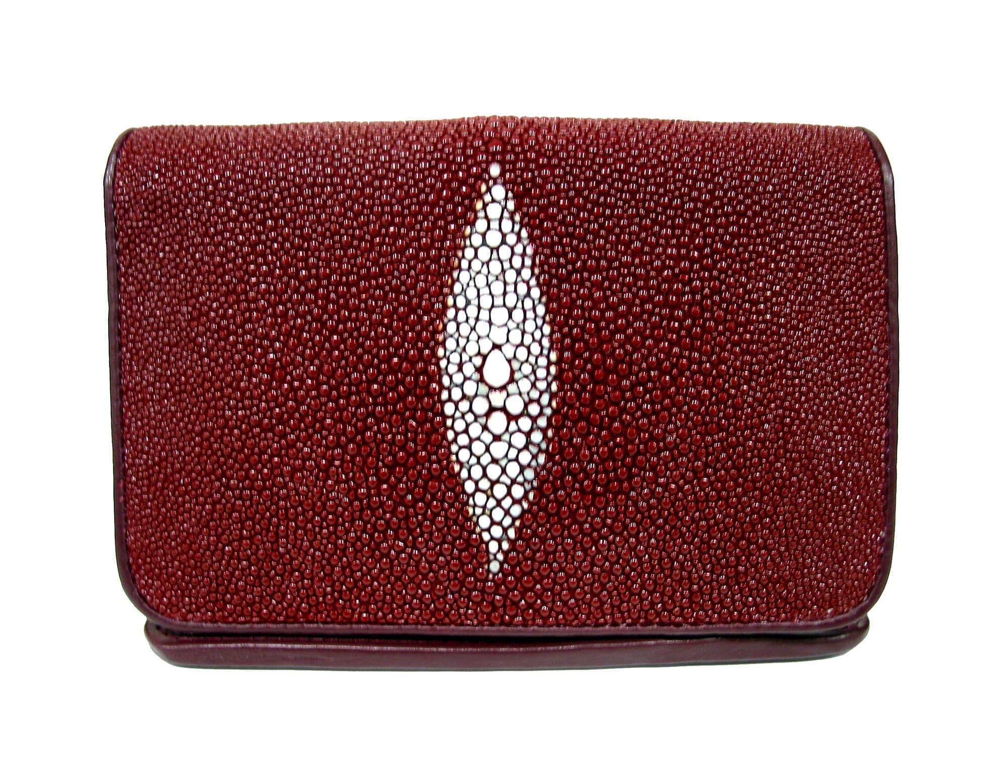 Genuine Stingray Leather Ladies' Tri-Fold Wallet in Burgundy