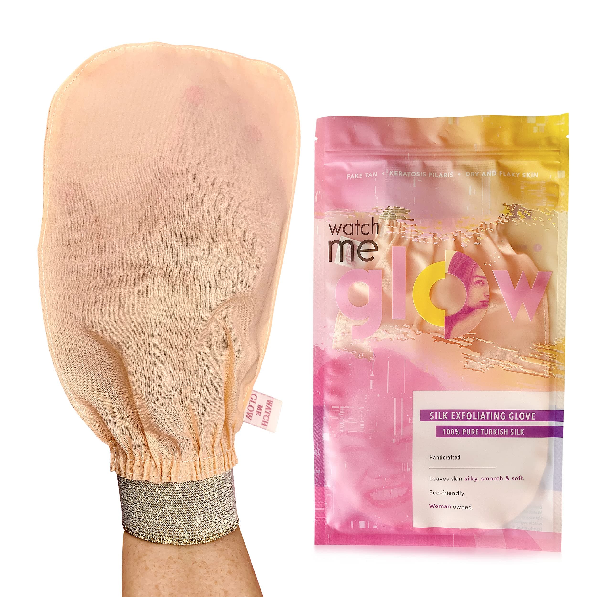 WATCH ME GLOW Silk Exfoliating Glove 100% Turkish Silk DEEP EXFOLIATING Body Scrubber Dead Skin Removal Body Exfoliator SMOOTHS SKIN and Keratosis Pilaris Exfoliating Mitt
