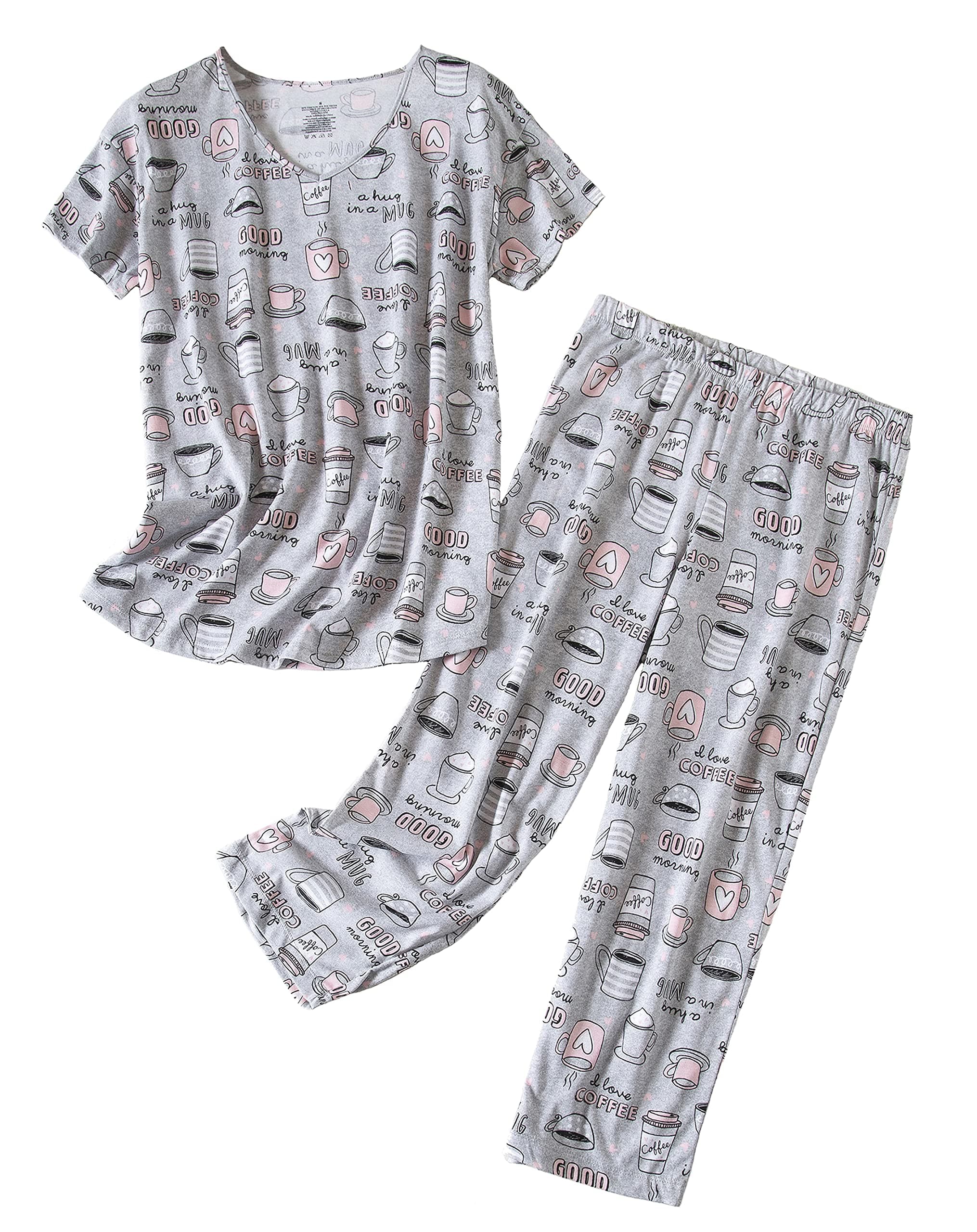 PNAEONGWomen Pajama Set Sleepwear Tops with Capri Pants Casual and Fun Prints Pajama Sets