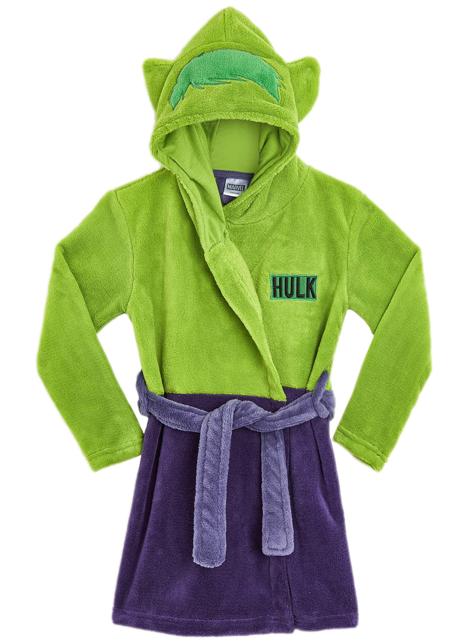 Marvel Superhero Dressing Gown For Boys, Kids Fleece Dressing Gowns with Superhero Hulk Captain America, Super Soft Children Robes, Comics Gifts For Boys Teens (Hulk, 9-10 Years)