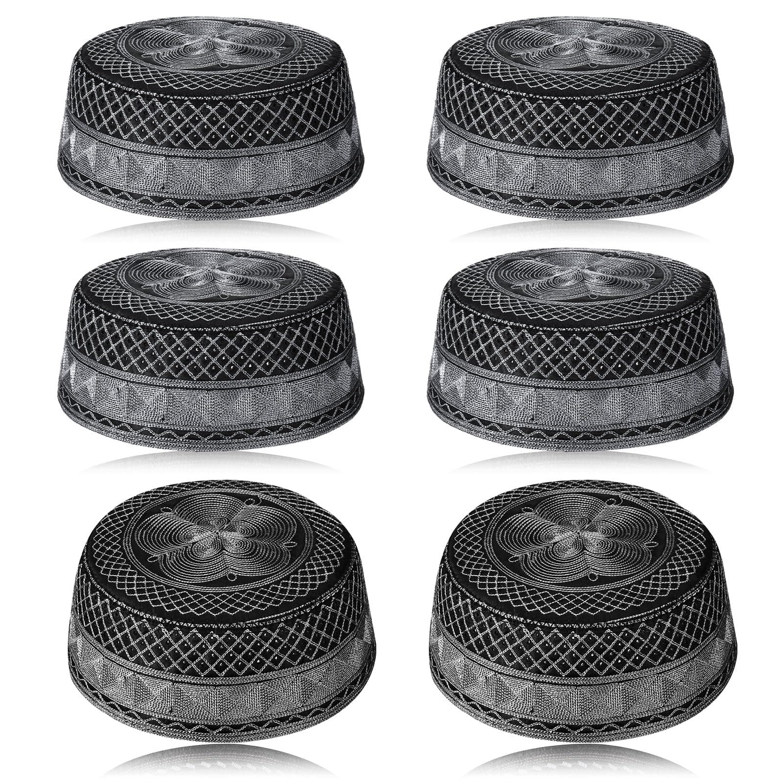 6 Pcs Eid Muslim Prayer Kufi Hat for Men Prayer Headwear Cap Islamic Beanie Skull Cap Embroidery Kofia Topi