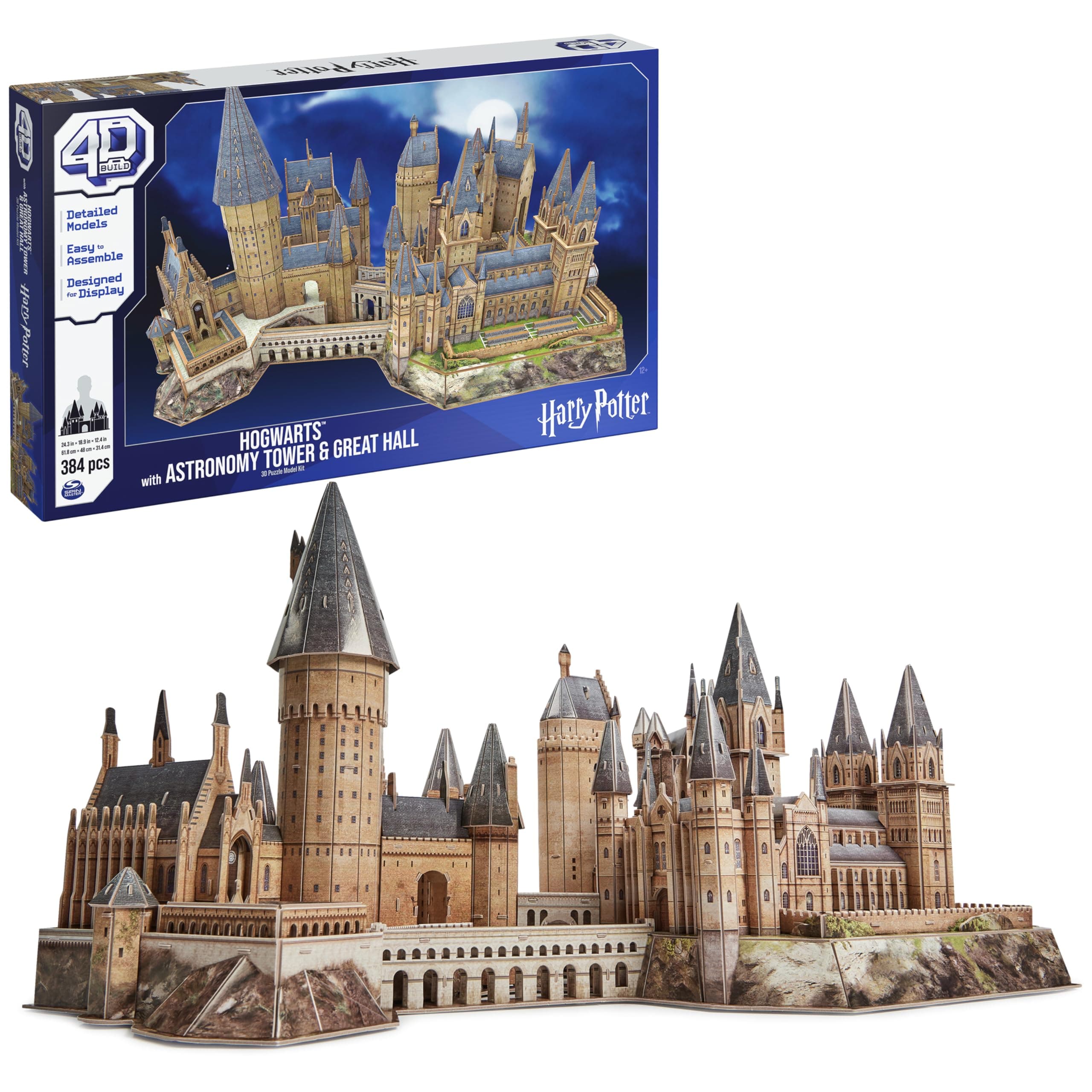4D Build, Harry Potter Deluxe Hogwarts Castle 3D Model Kit with Tower & Great Hall, Harry Potter Collectibles & Desk Decor, Building Toys, 384 Pieces, 3D Puzzles, Gift Ideas for Ages 12 & Up