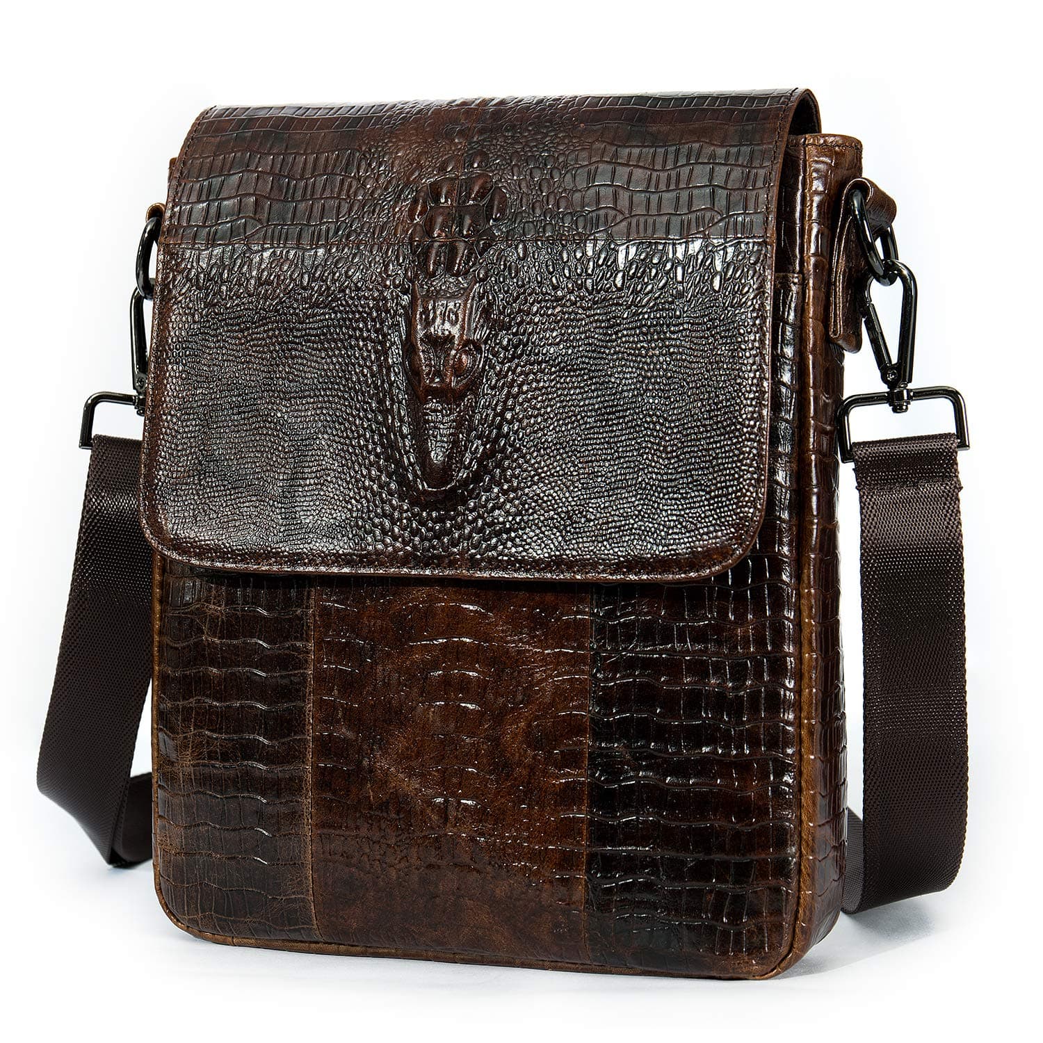 Leather Flap Messenger Bag for Men Small Crossbody Shoulder Bag,Novelty Crocodile Embossed