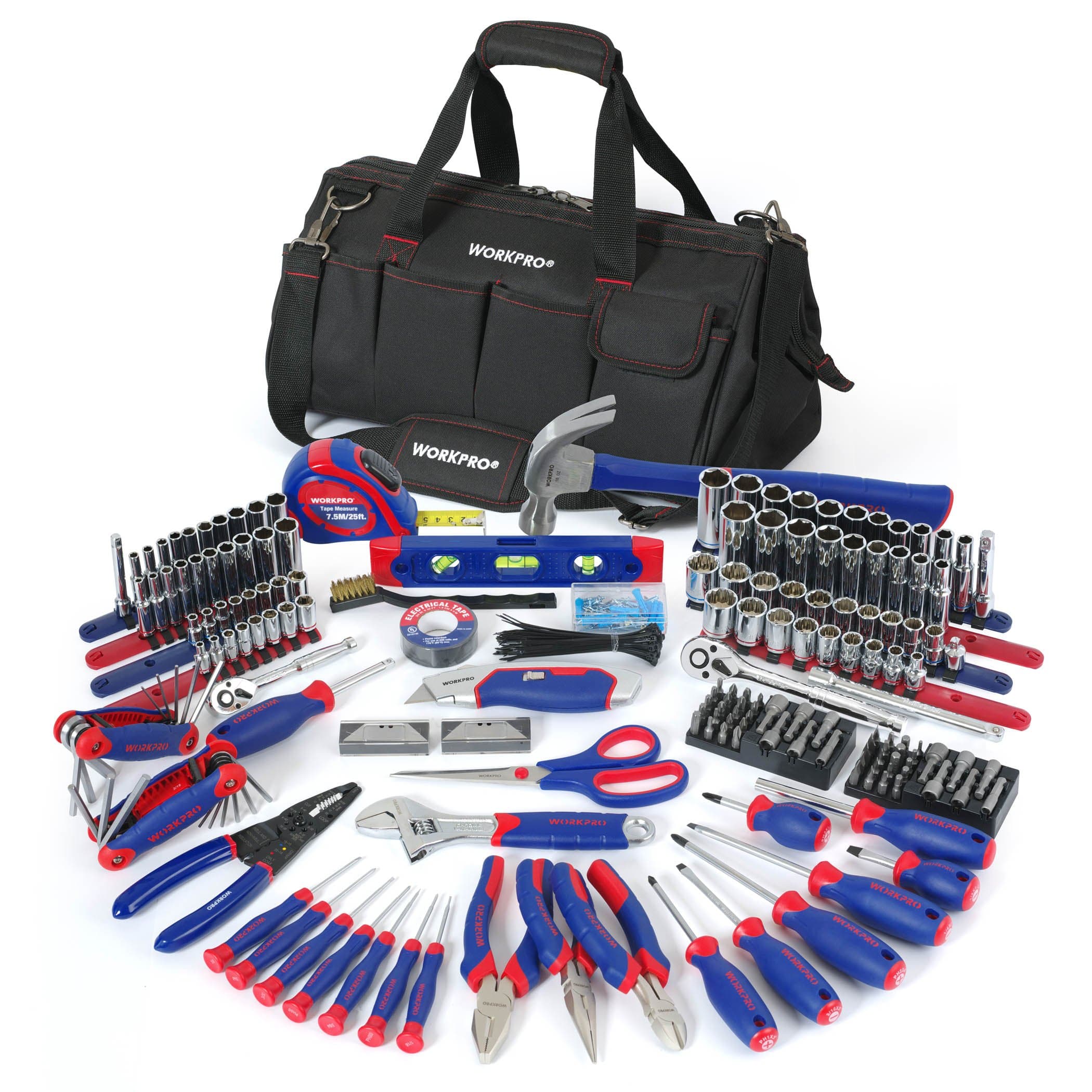 W009037A 322-Piece Home Repair Hand Tool Kit Basic Household Tool Set With Carrying Bag