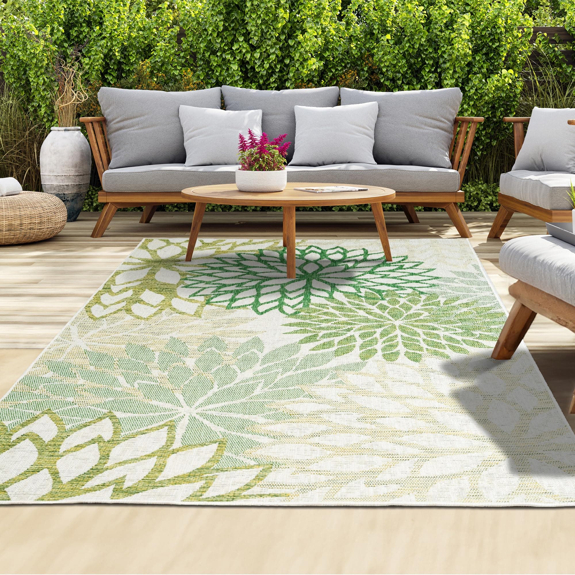 homeart Outdoor Rug - Easy-Clean, Durable, Stain-Resistant, Weather & UV Resistant Indoor & Outdoor Rugs for Porch, Deck, Balcony, Garden, Picnic and Patio | Bellis Green - 180x270cm