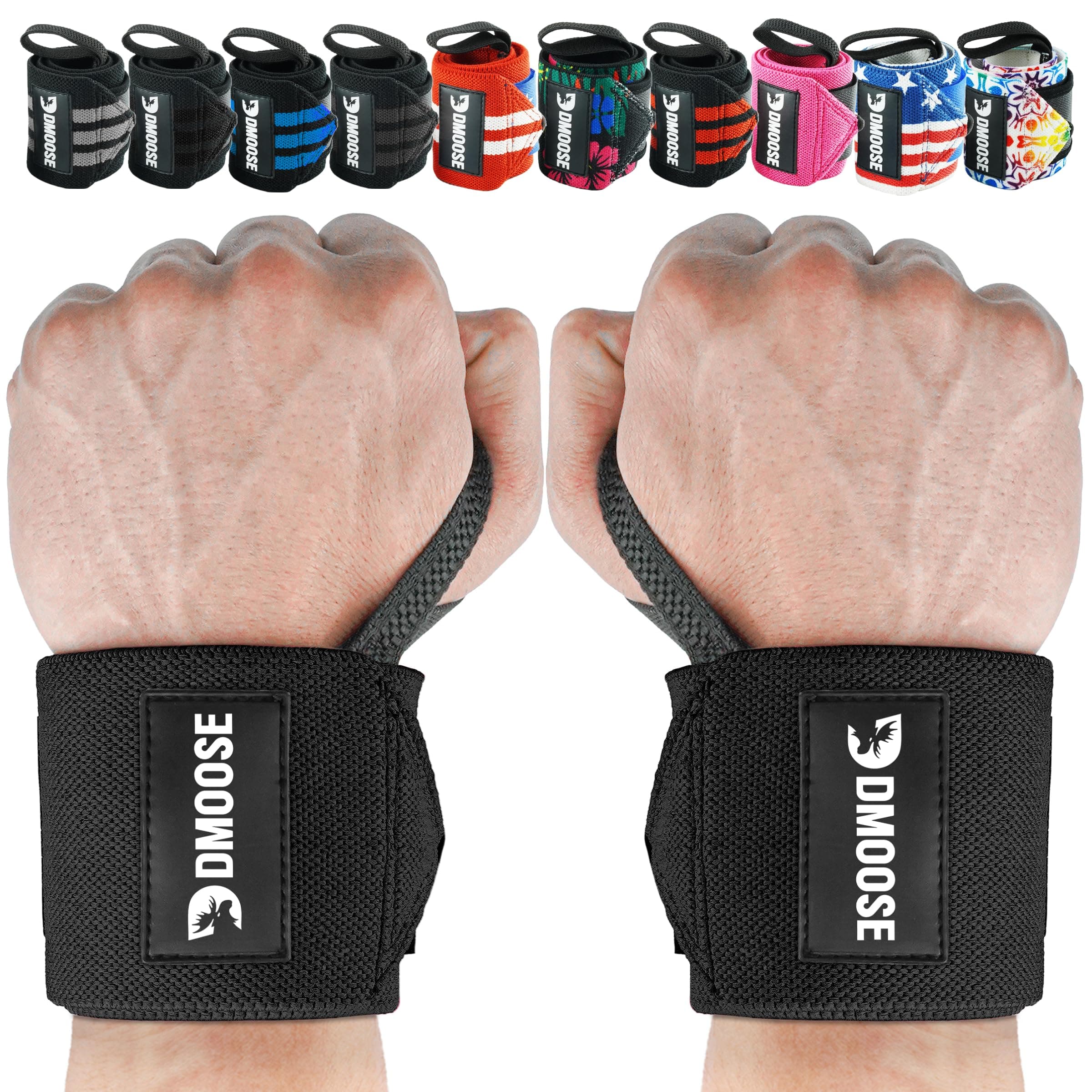 DMoose® Wrist Wraps for Weightlifting 18" - Heavy Duty Gym Wrap with Hand Thumb Loop for Support & Pain Relief, USPA Approved Powerlifting