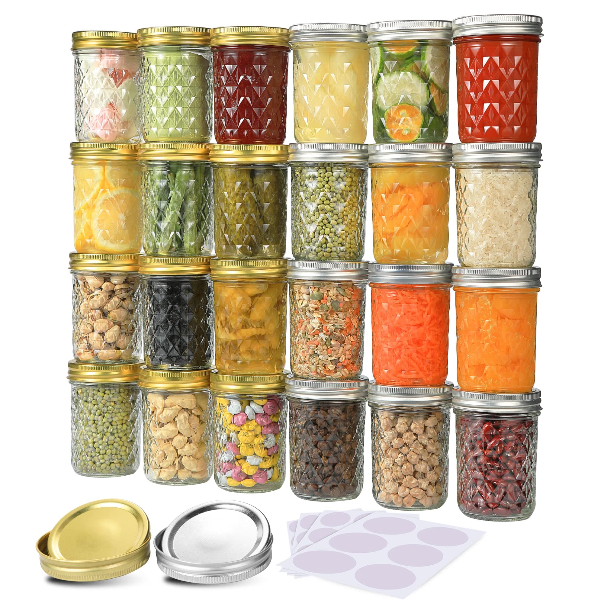 SPANLA Mason Jars 8 oz, 24 Pack Canning Jars 8 oz Half Pint Glass jars with Regular Lids and Bands, Small Mason Jars with Lids Ideal for Jelly Jam Honey Wedding Favors Shower Favors Food
