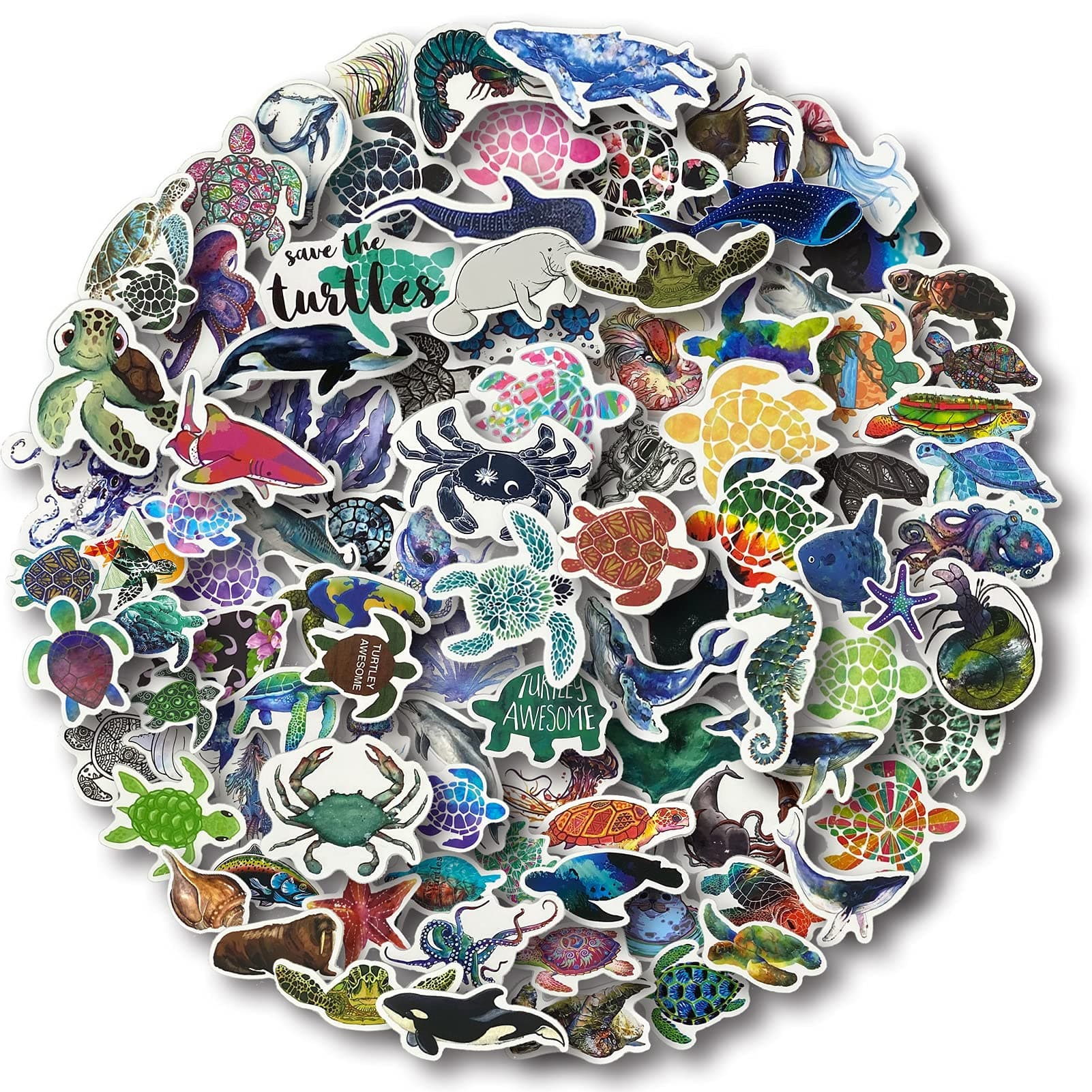 100 Pcs Ocean Animal Stickers, Waterproof Vinyl Sea Life Sticker Pack