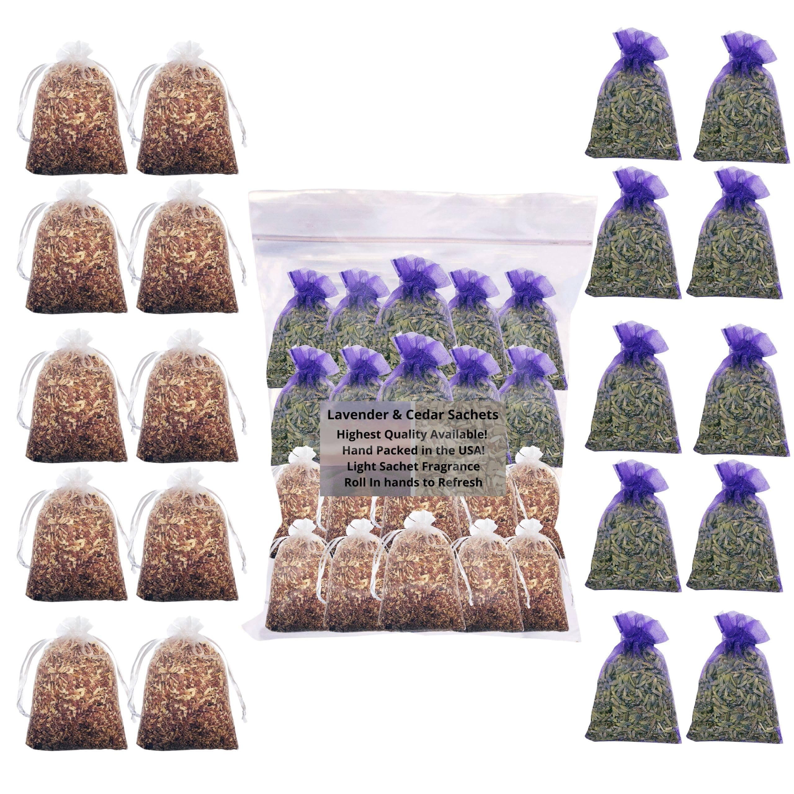 20 Combo Cedar Sachet and Lavender Sachets Home Fragrance. Long-Lasting Fresh Scent. Great for Drawers, Closets, Linens.