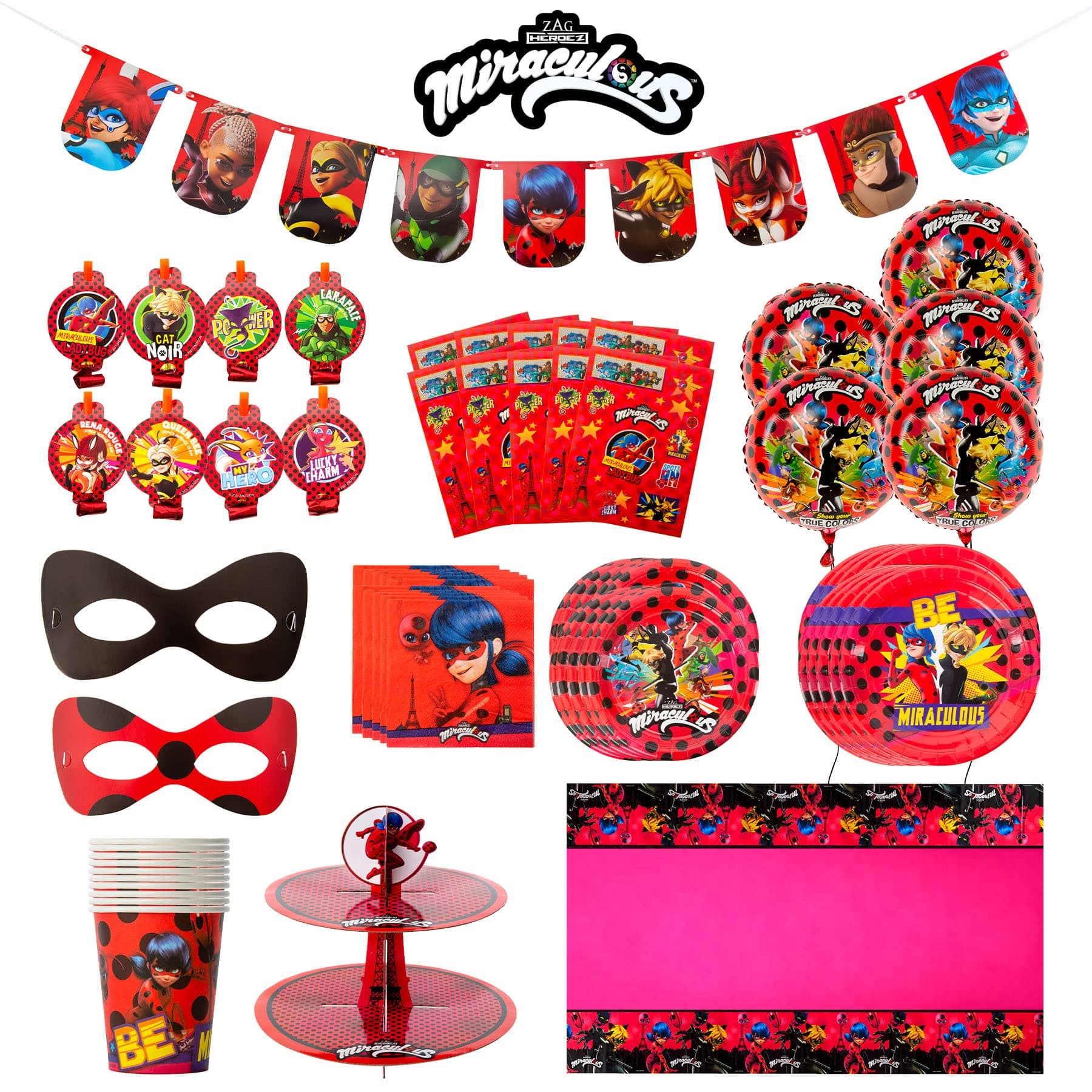 Miraculous Ladybug Party in a Box Birthday Decoration 126pc Kids Party Kit / Supply Kit