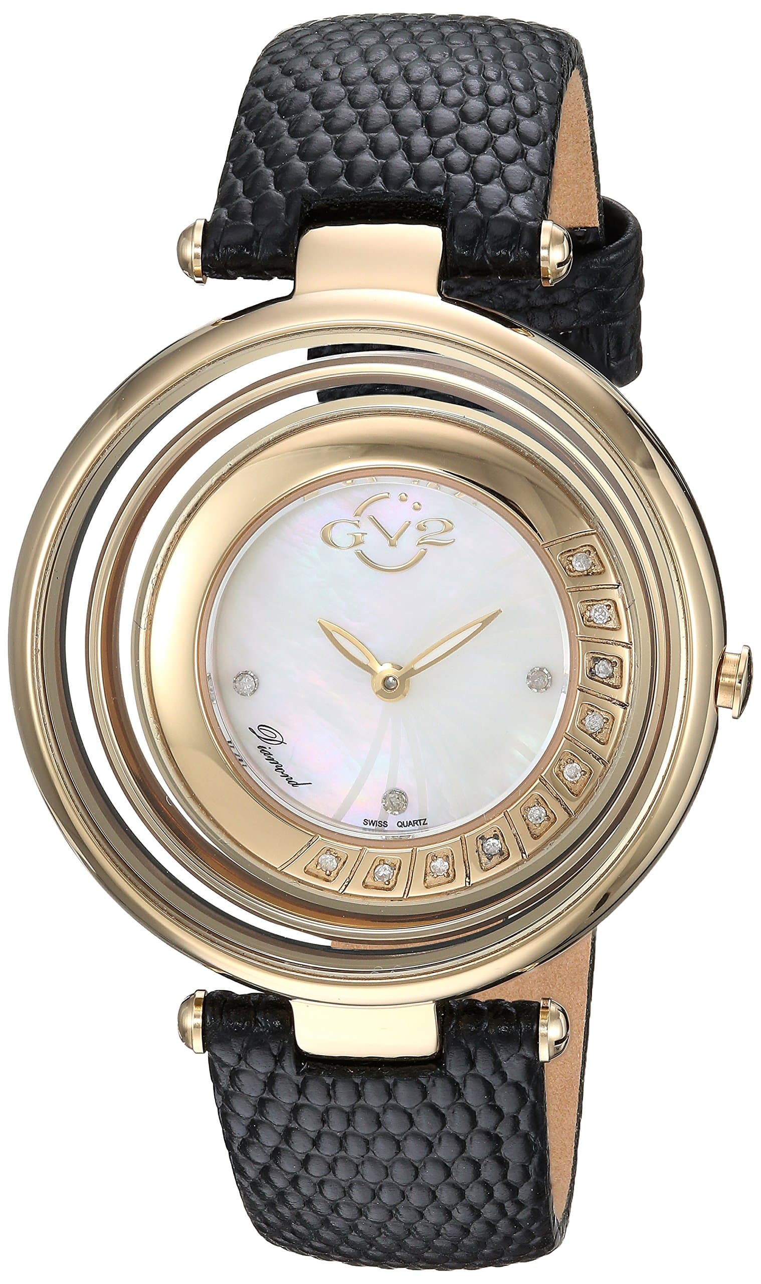 GV2 by Gevril Vittorio Womens Diamond Swiss Quartz Black Leather Strap Watch, (Model: 1602L)