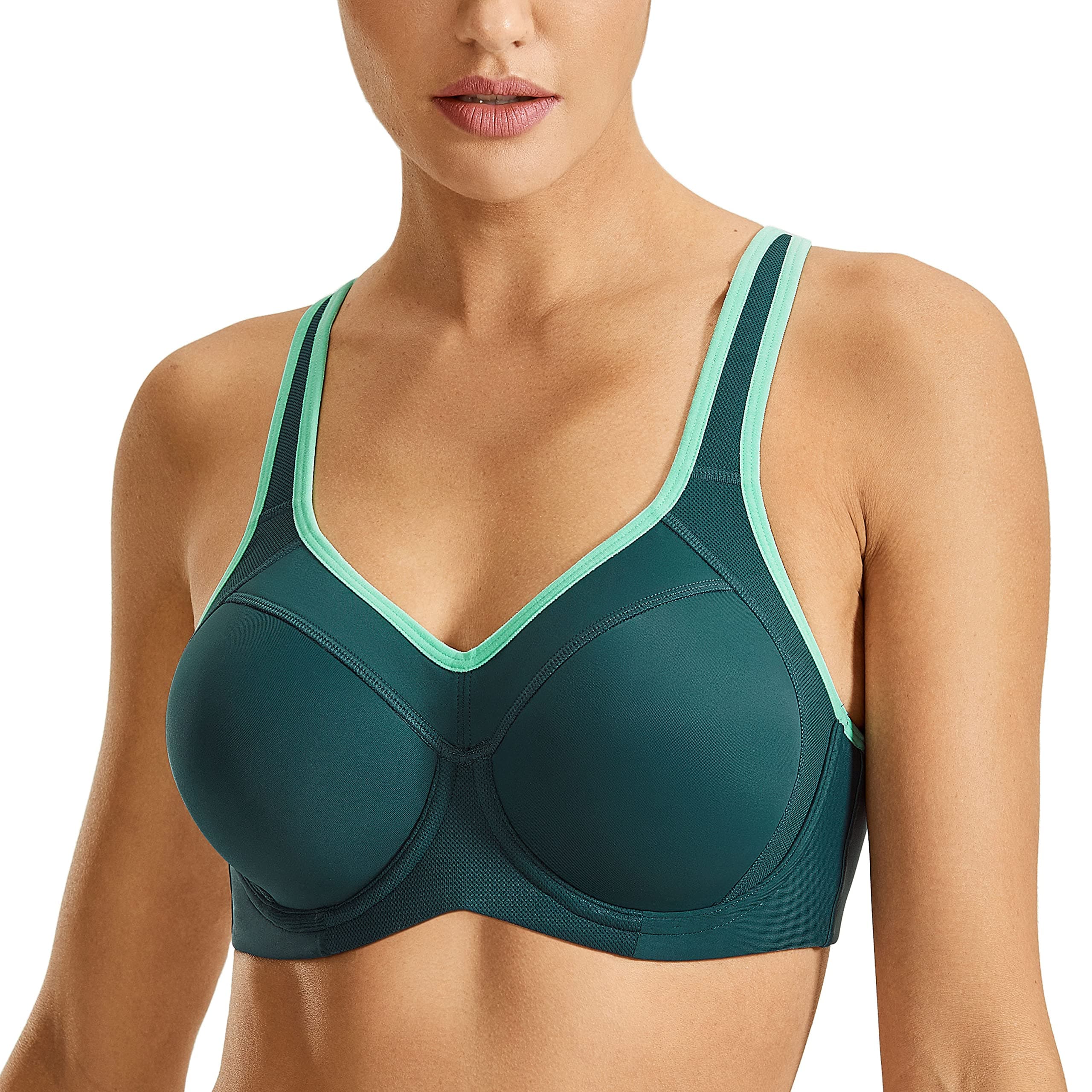 SYROKAN Women's Full Support High Impact Racerback Lightly Lined Underwire Sports Bra