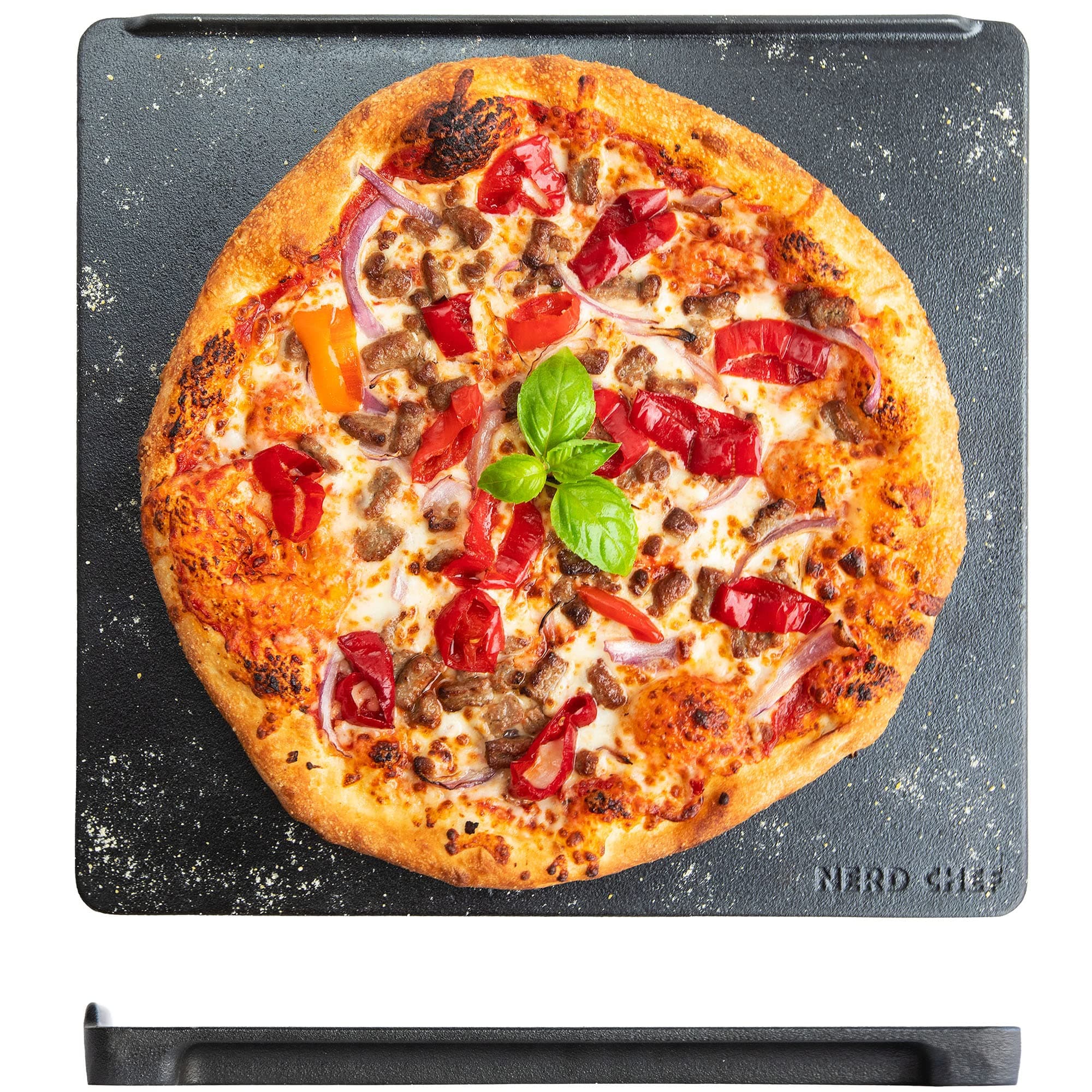 Speed Steel - High Performance Pizza Baking Stone - Built-in Handles & Speed Heating Fins (.90" Thick)