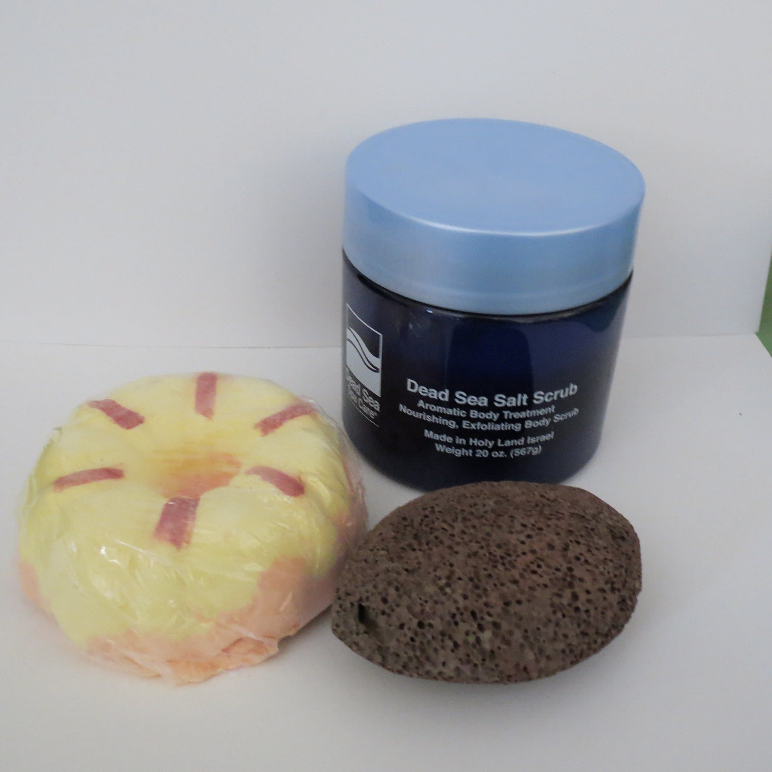 Bath Bombs: Mango Manderine Bath Bomb, 24 oz Almond Dry Salt Scrub, Pumice Stone by Dead Sea Spa Care, Bubble Bath