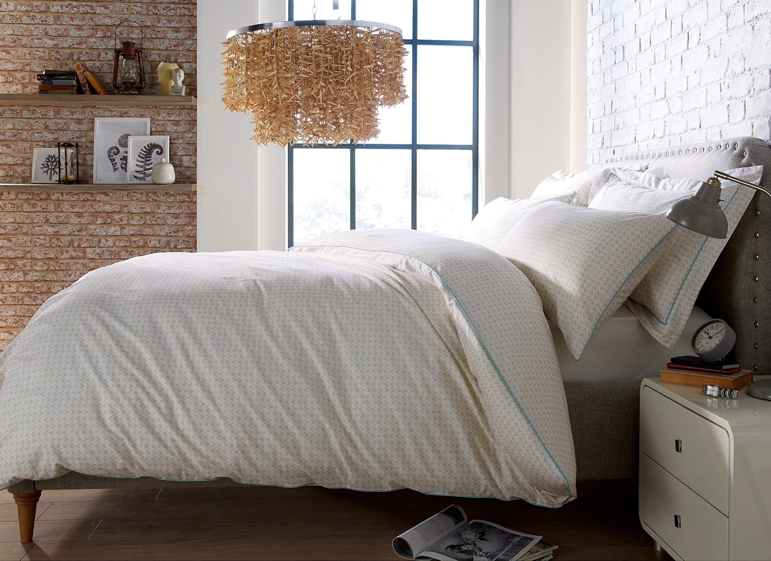 The Bettersleep Company Apache Luxury 100% Cotton Percale Duvet Cover & Pillowcase Set White/Natural (Oxford Pillowcase)