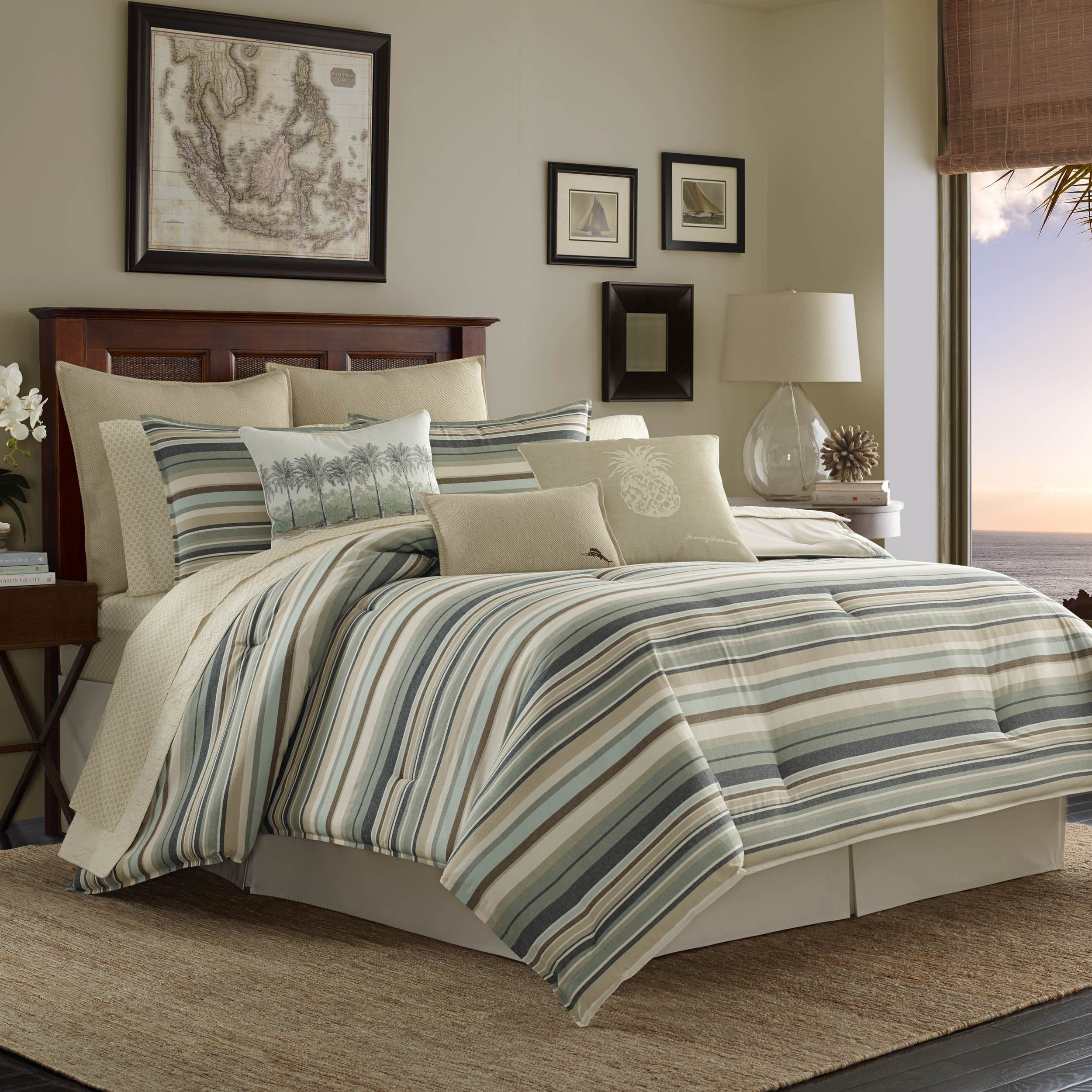 Tommy Bahama Canvas Stripe Comforter Set, King, Green