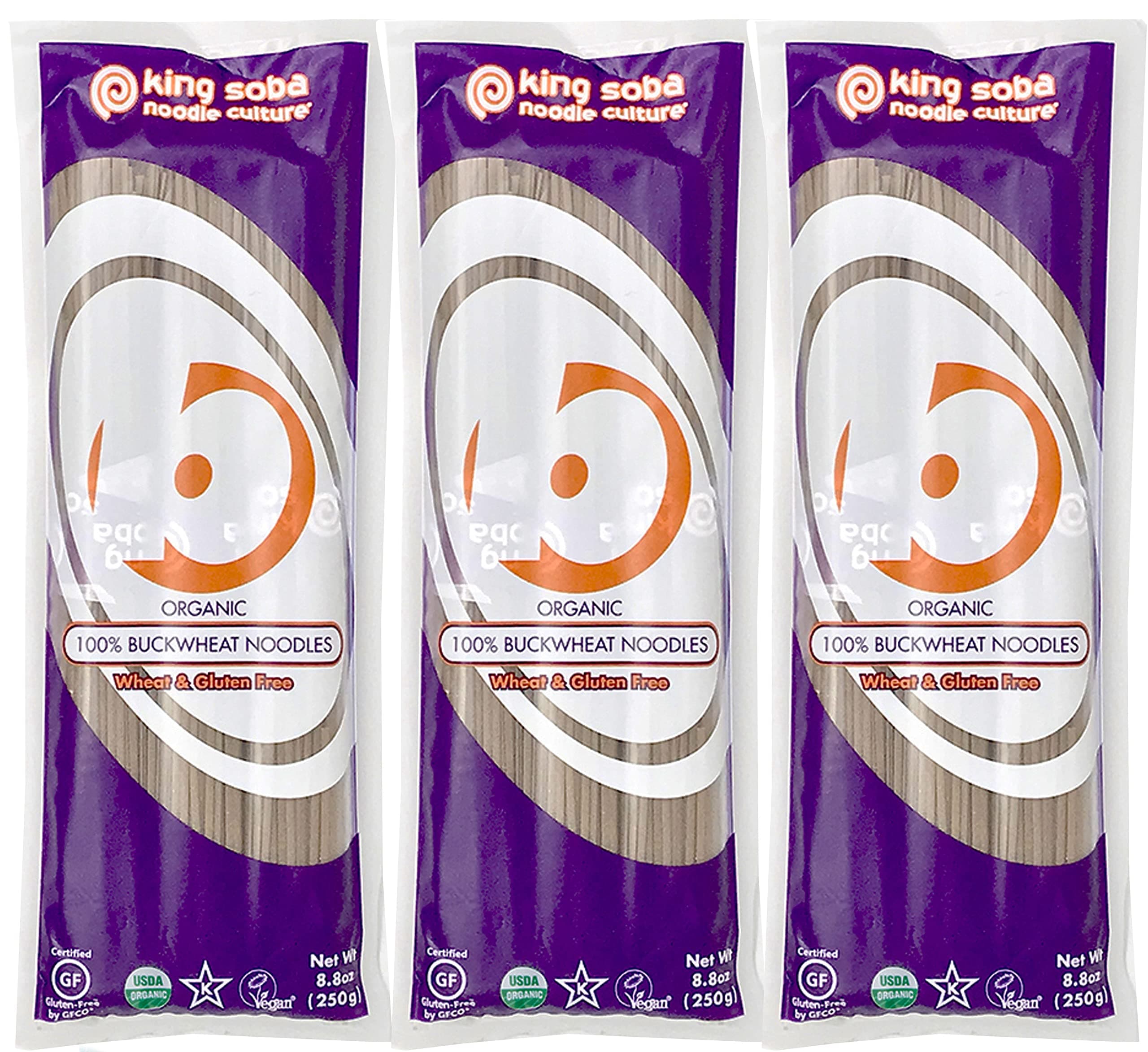 King Soba 3-Pack Gluten Free & Organic 100% Buckwheat Noodles 250g - 3 Servings Per Pack